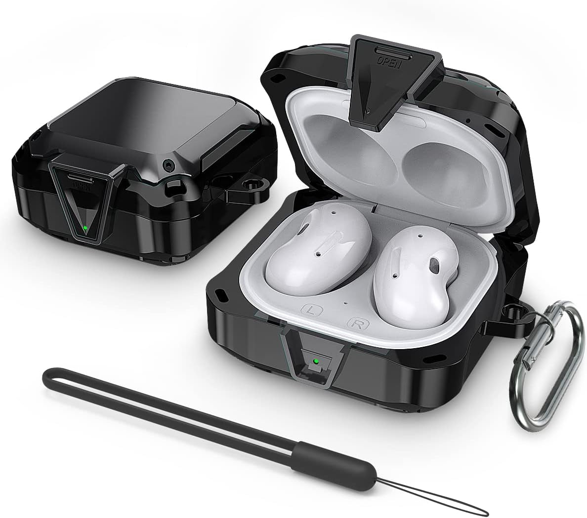 [With Lock] Case for Samsung Galaxy Buds Live Case/Galaxy Buds 2 Case/Galaxy Buds Pro Case, Security Lock Case Hard PC+TPU Protective Cover for Samsung Galaxy Buds 2 Case with Keychain & Strap (Blue)  Woocon Black  