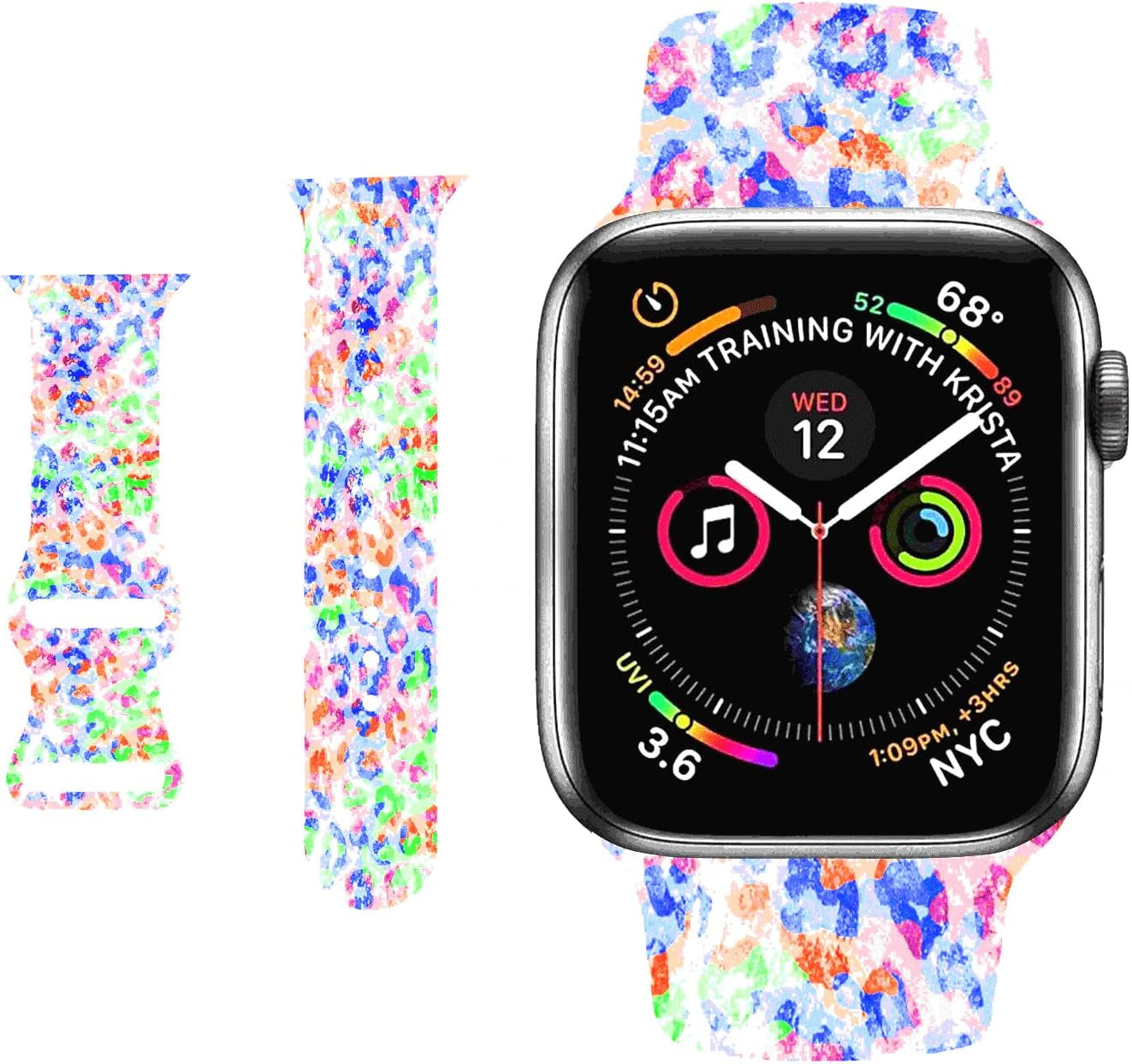 Hi-Yoohere Stylish Wild Leopard Printing Bands Compatible with Apple Watch 42Mm 44Mm 45Mm M/L, Bright Soft Silicone Wristband Strap for Iwatch SE & Series 7/6/5/4/3/2/1 for Girls Women (Color A12)  HYHMXB Color A11 42mm/44mm/45mm M/L 