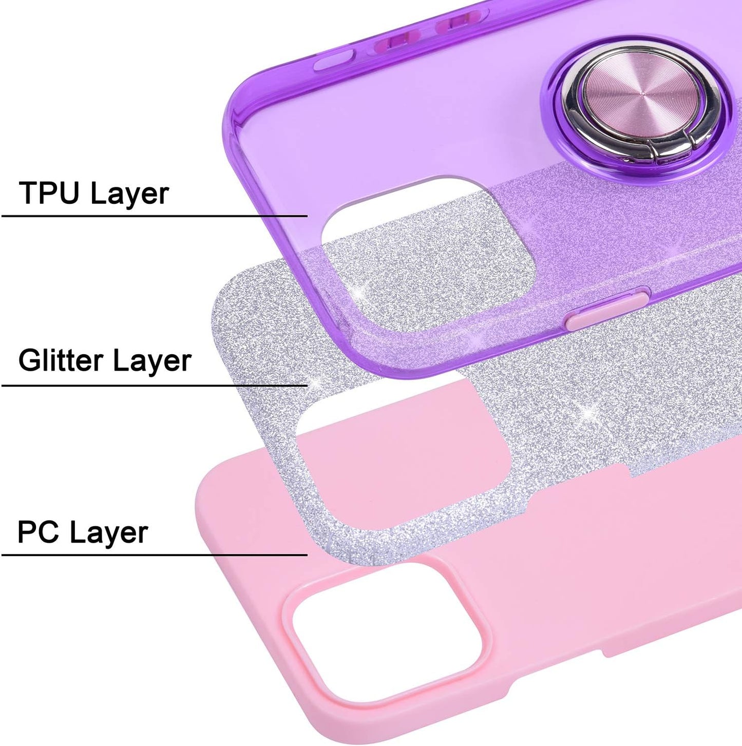 Wisdompro Iphone 12 Mini Case, Cute Glitter Bling Sparkle Protective Case with Ring Kickstand, Women Girls Phone Case for 5.4 Inch Apple Iphone 12 Mini - Purple  Wisdompro   