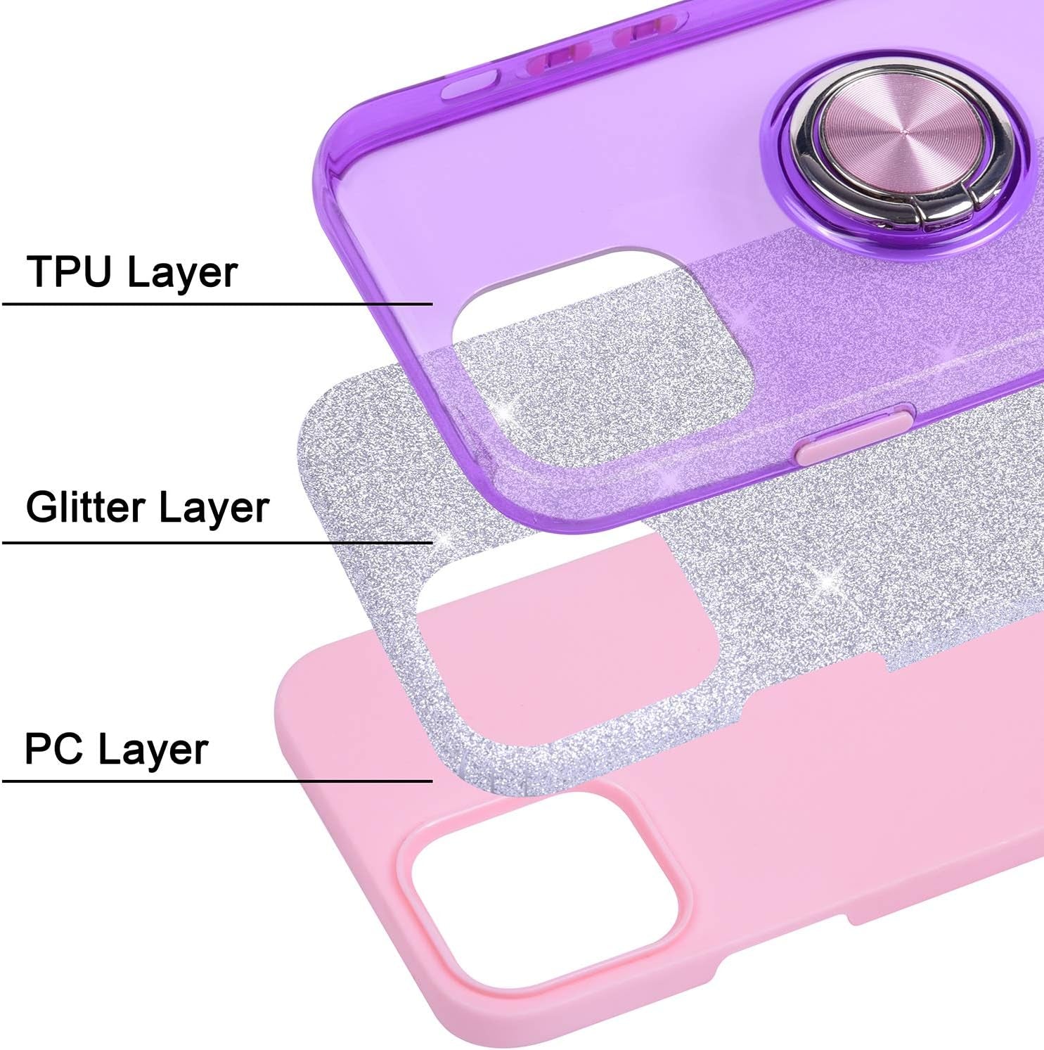 Wisdompro Iphone 12 Mini Case, Cute Glitter Bling Sparkle Protective Case with Ring Kickstand, Women Girls Phone Case for 5.4 Inch Apple Iphone 12 Mini - Purple  Wisdompro   