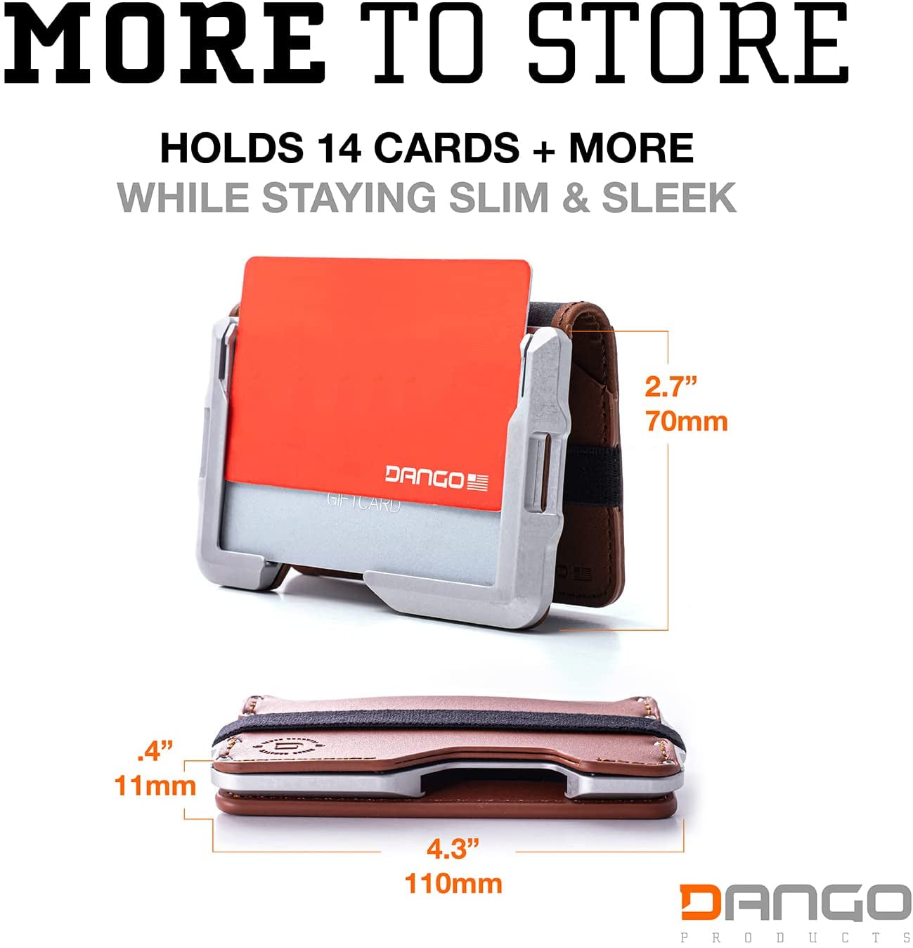 Dango D03 Dapper Bifold EDC Wallet - Made in USA - Genuine Leather, Slim, Minimalist, Metal, RFID Blocking  Dango Products   