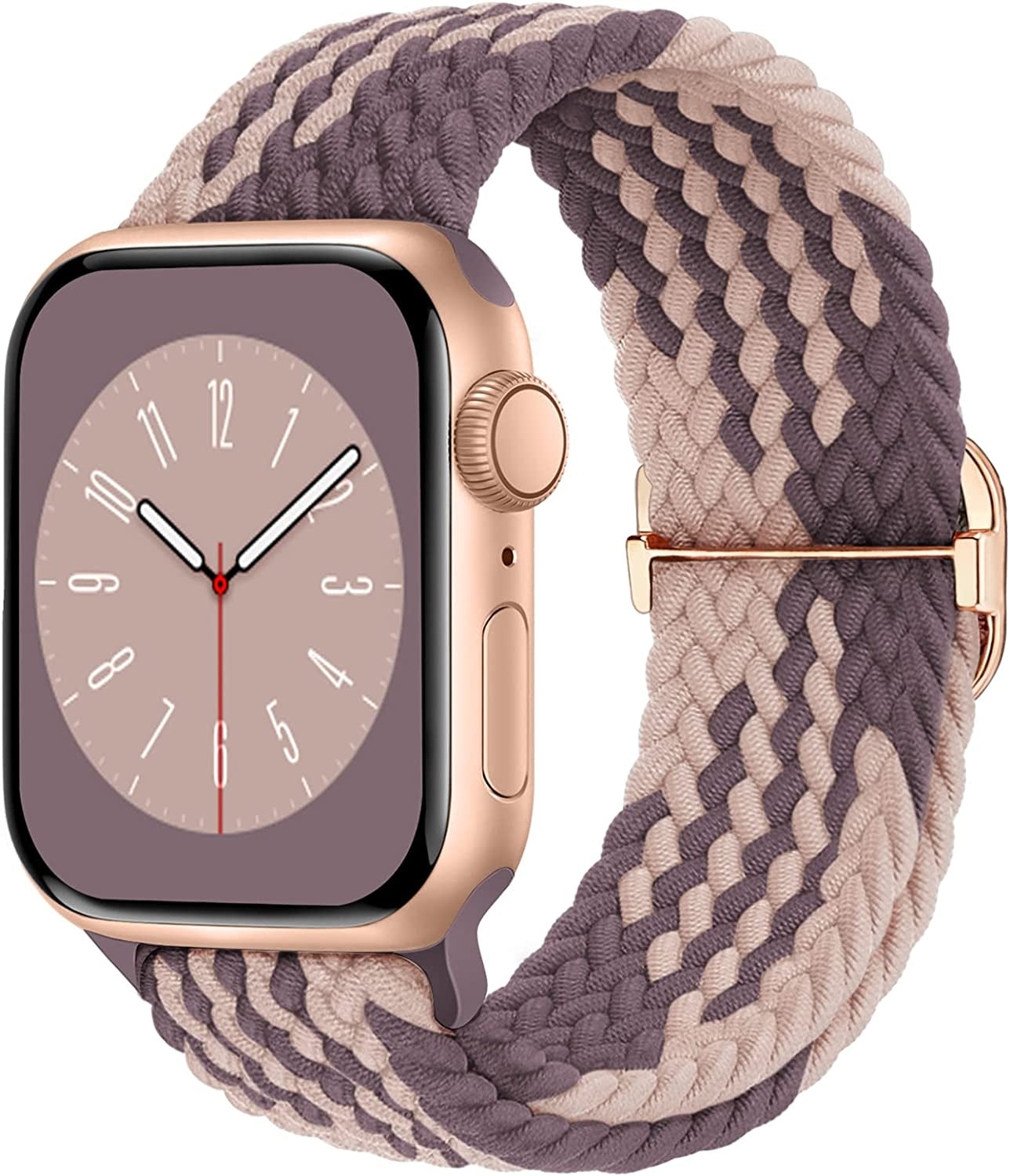 Braided Solo Loop Compatible with Apple Watch Band 38Mm 40Mm 41Mm 42Mm 44Mm 45Mm 49Mm for Women Men, Stretchy Straps Elastic Sport Wristbands for Iwatch Series 8 7 6 5 4 3 2 1 SE Ultra  Butifacion Pink-SmokeViolet 42/44/45/49mm 