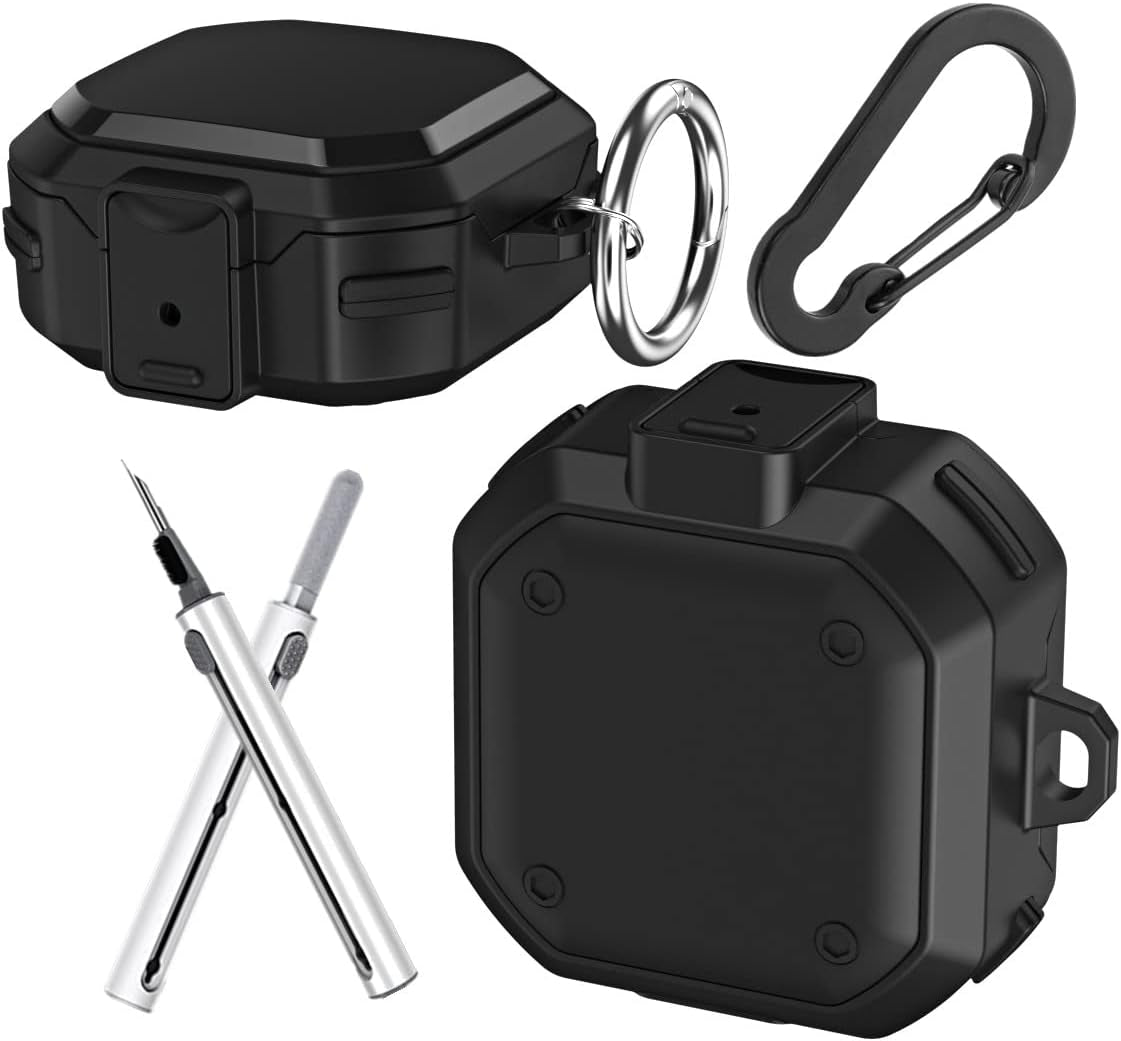 [With Lock] for Samsung Galaxy Buds2 Pro/Galaxy Buds 2/Galaxy Buds Pro/Galaxy Buds Live Case with Cleaning Pen Kit and Keychain Men Women Protective Armor Case Cover for Samsung Earbuds Case (Pink)  YQGFashbf04 Black  