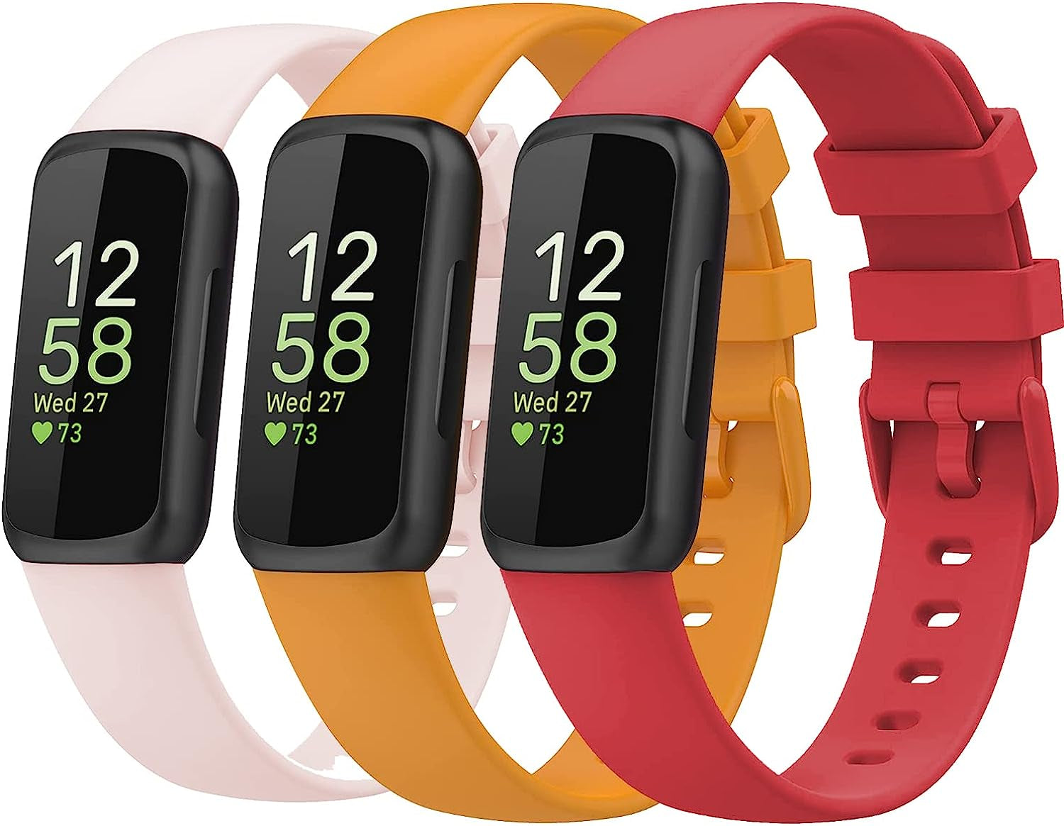 3 Pack Bands for Fitbit Inspire 3,Silicone Fitness Sport Wristbands for Women Men  SENGKOB Yellow+pink+crimson Small 