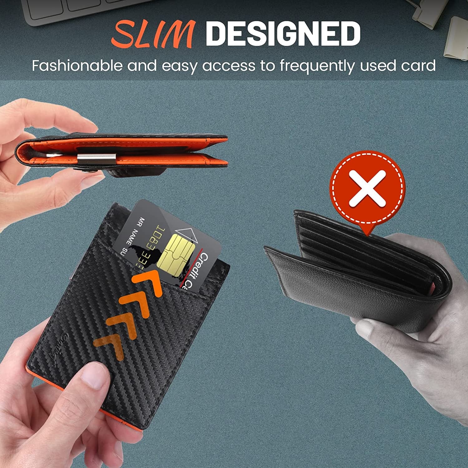 Airtag Wallet with Money Clip Front Pocket RFID Blocking, Gift for Men of Carbon Fiber Wallet with Gift Box  Oonkaf   