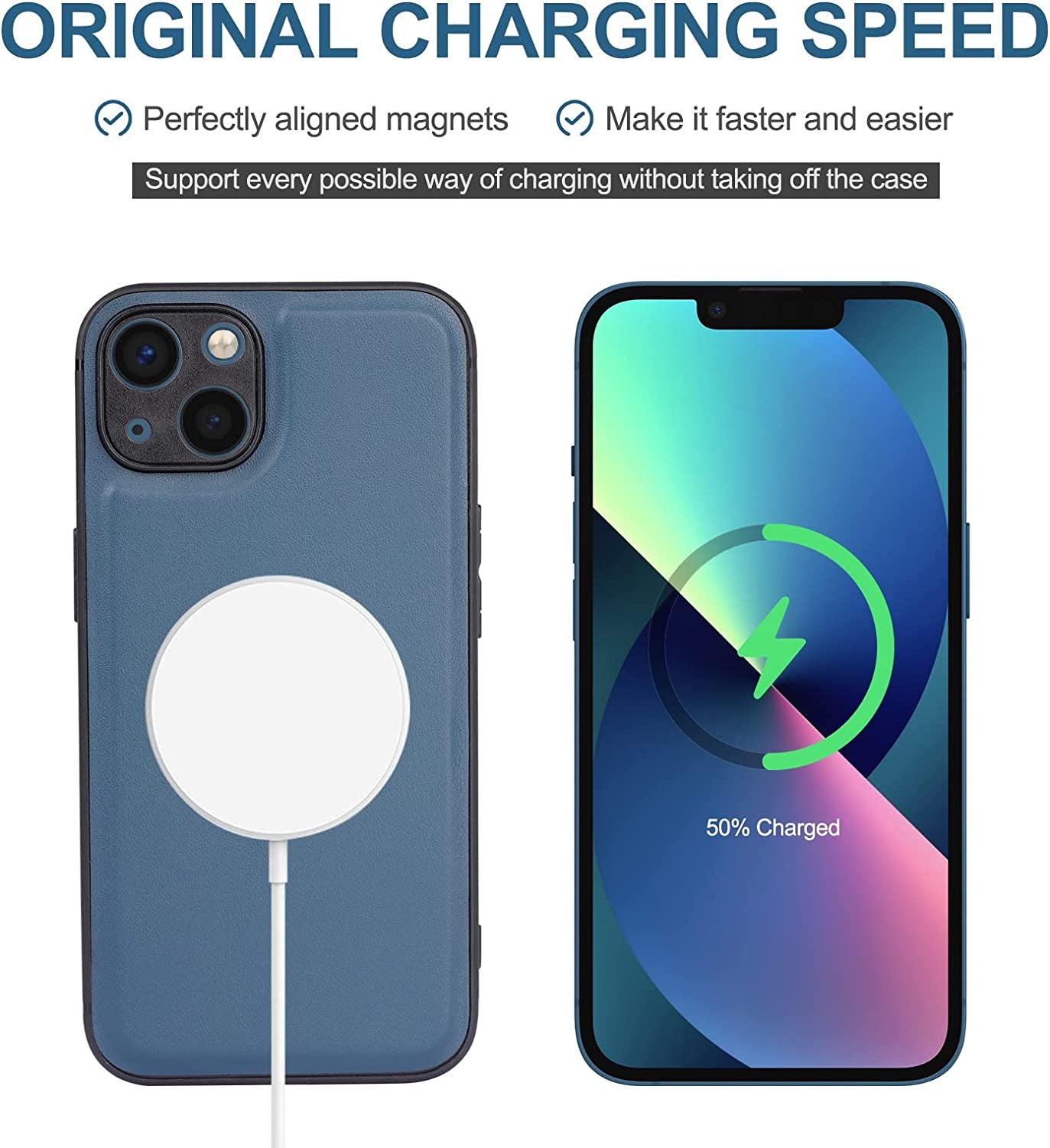 DK177 [2 in 1] Magnetic Leather Case for Iphone 13 + Card Holder Wallet, Magnetic PU Leather Card Holder Shockproof Protective Cover Compatible with Magsafe 6.1 Inch, Blue  DK177   