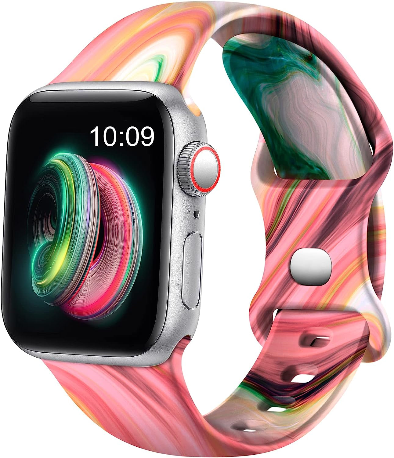 Easuny Compatible with Apple Watch Band 38Mm 40Mm 41Mm 42Mm 44Mm 45Mm 49Mm Women Men, Soft Silicone Double Sided Printed Pattern Sport Replacement Strap Cute for Iwatch SE Series 8 7 6 5 4 3 2 1 Ultra  Easuny Pink Green Marble 38/40/41mm S/M 