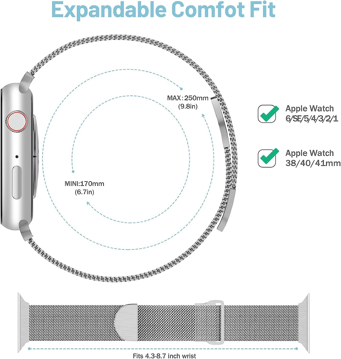 Magnetic Mesh Metal Bands Compatible with Apple Watch Band 38Mm 40Mm 41Mm 42Mm 44Mm 45Mm 49Mm for Milanese Sport Clasp Loop Strap Women Men for Iwatch Series 8 7 SE 6 5 4 3 2 1  HYRUNHX   
