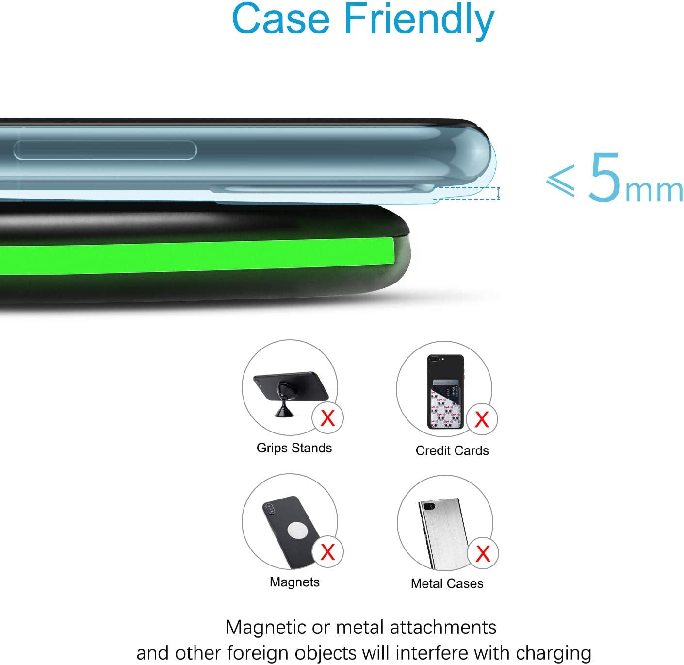 Wireless Charger 10W Qi Fast Wireless Charging Pad,7.5W Compatible with Iphone 11,11 Pro,11 Pro Max,Xs Max,Xr,Xs,X,8,8 Plus,10W for S10,S10+,S9,S8,Note 10,10+,9,8,Airpods(No AC Adapter)  Omhong   