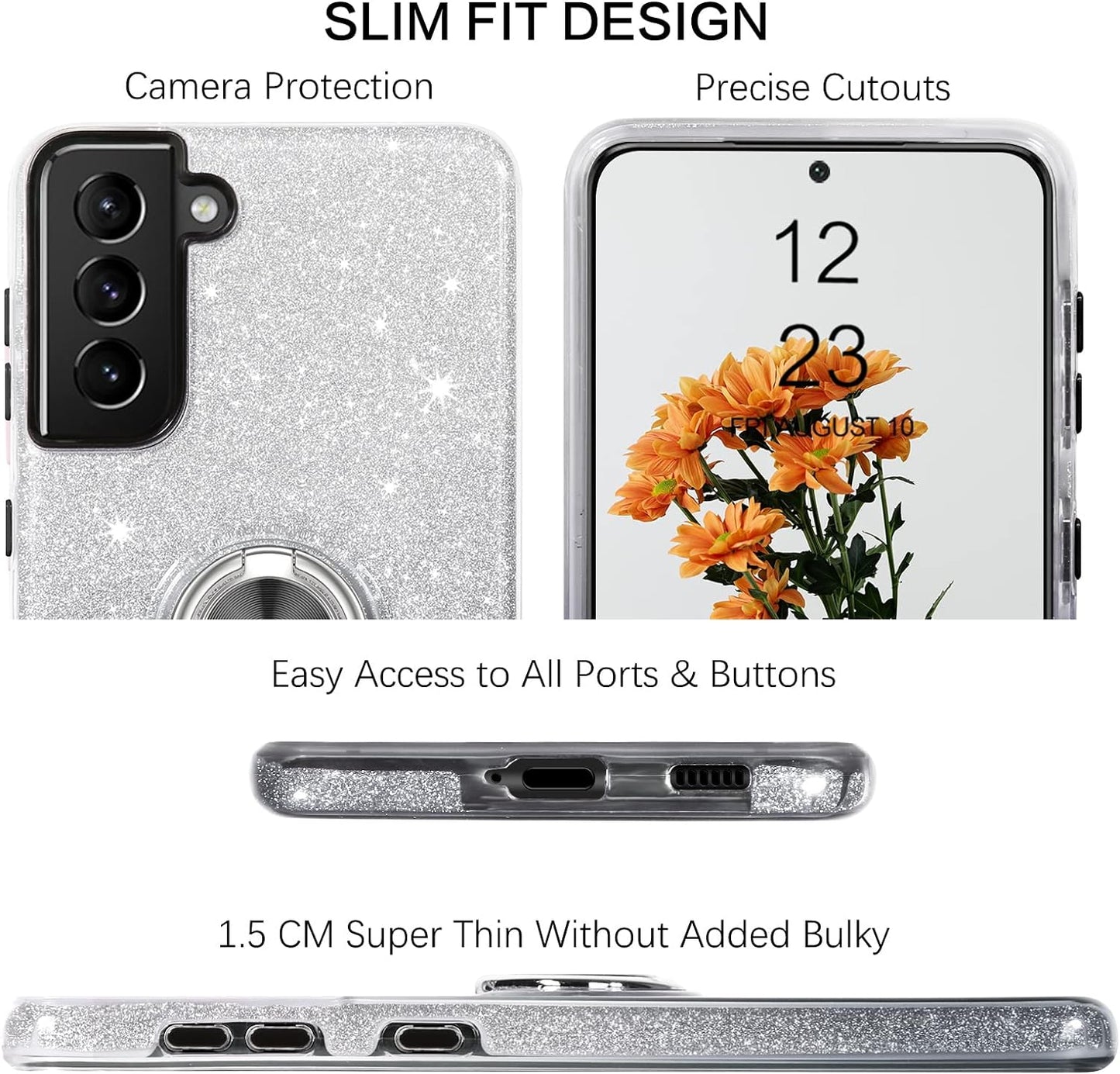 BENTOBEN Samsung Galaxy S21 plus Case 6.7", Sparkly Glitter Slim Phone Case with 360° Ring Holder Kickstand Car Mount Supported Dual Layer Protective Cover for Samsung Galaxy S21+ plus 5G 2021, Black  BENTOBEN   