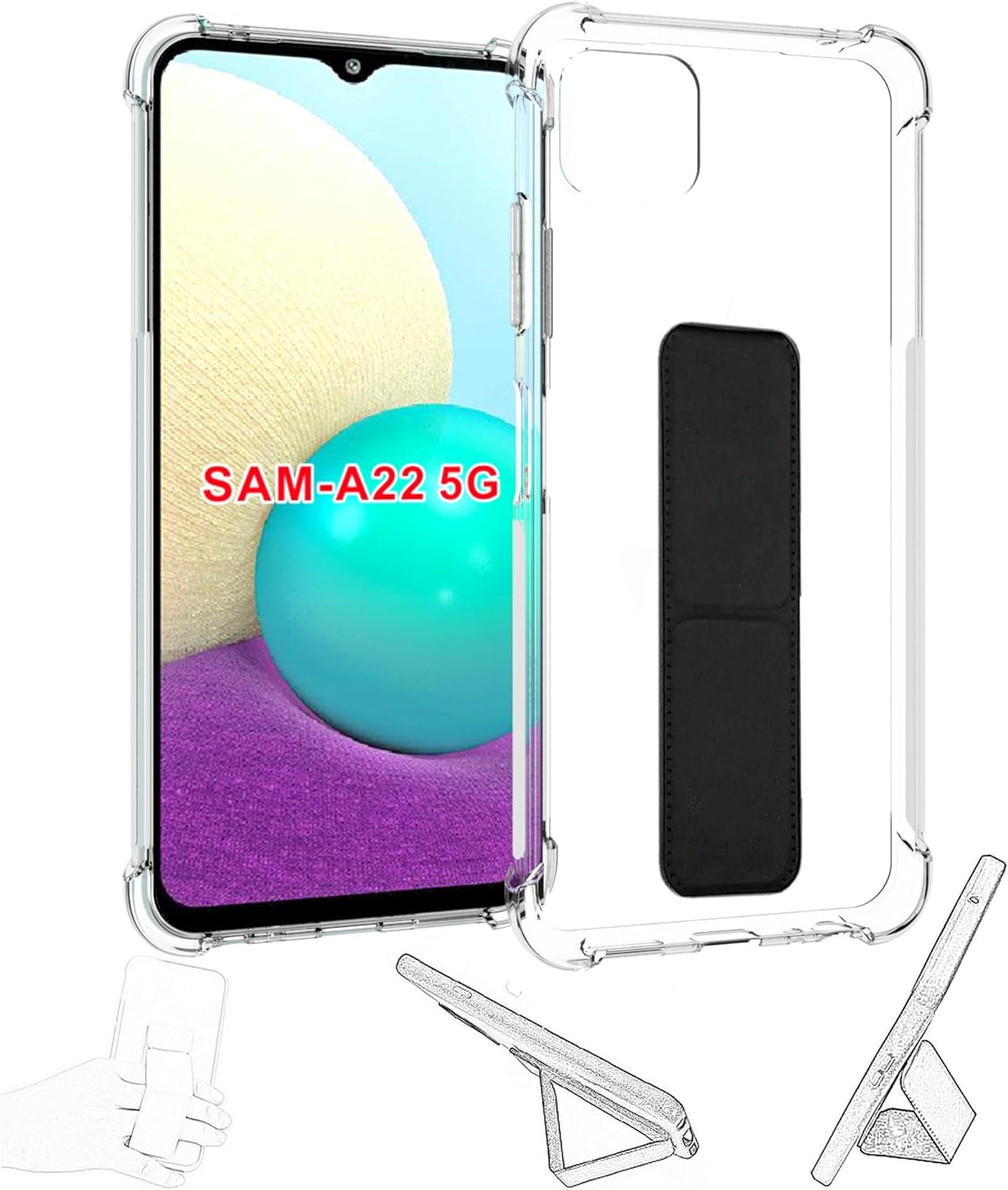 Jioeuinly for Sony Xperia 1 V Case Compatible with Sony Xperia 1 V Phone Case Cover [Adhesive Folding Support] [Shockproof Protection] Clear  jioeuinly Galaxy A22 5G/Celero5G  