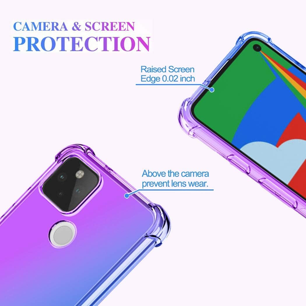 Ueokeird Google Pixel 5 Case (2020), Clear Cute Gradient Phone Case Slim anti Scratch Flexible TPU Cover Shockproof Protective Case for Google Pixel 5 (Purple/Blue)  Ueokeird   