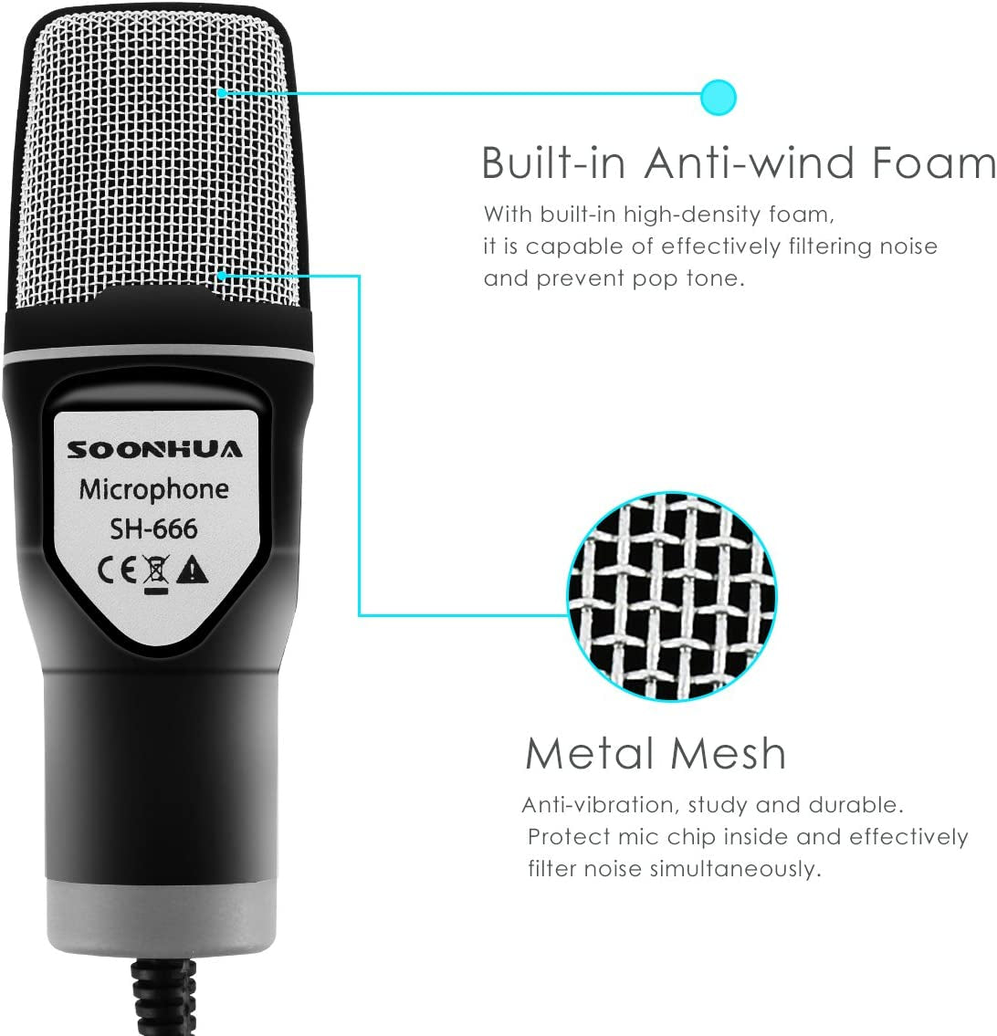 SOONHUA Condenser Microphone,Computer Microphone, 3.5MM Plug and Play Omnidirectional Mic with Desktop Stand for Gaming,Youtube Video,Recording Podcast,Studio,For Pc,Laptop,Tablet,Phone  SOONHUA   