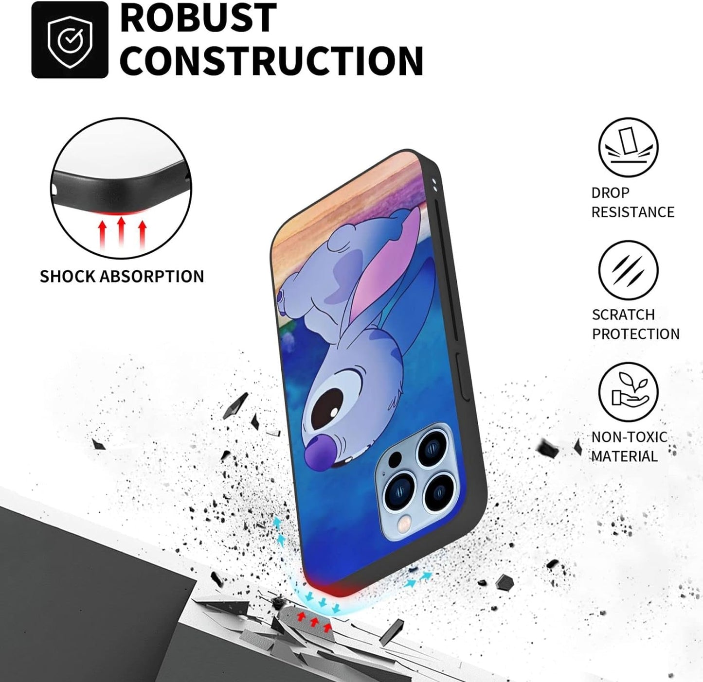 For LG G7 Thinq, Cartoon Ohana Blue Animal Stih #02 Protective Smooth Silicone Shockproof Soft TPU Black Phone Case Back Cover  LARUZE   