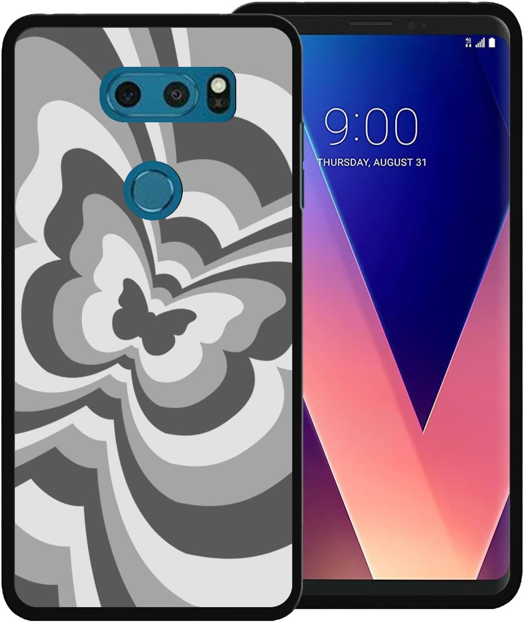 Zaztify Phone Case for LG V30/V30S Thinq/V35 Thinq/V30S+ Thinq/V35+ Thinq/V30+, Purple Butterfly Swirl Incline Coffee Latte Valentine Color Block Shockproof Protective Thin Soft Cover Shell  zaztify Grey Butterfly Swirl  