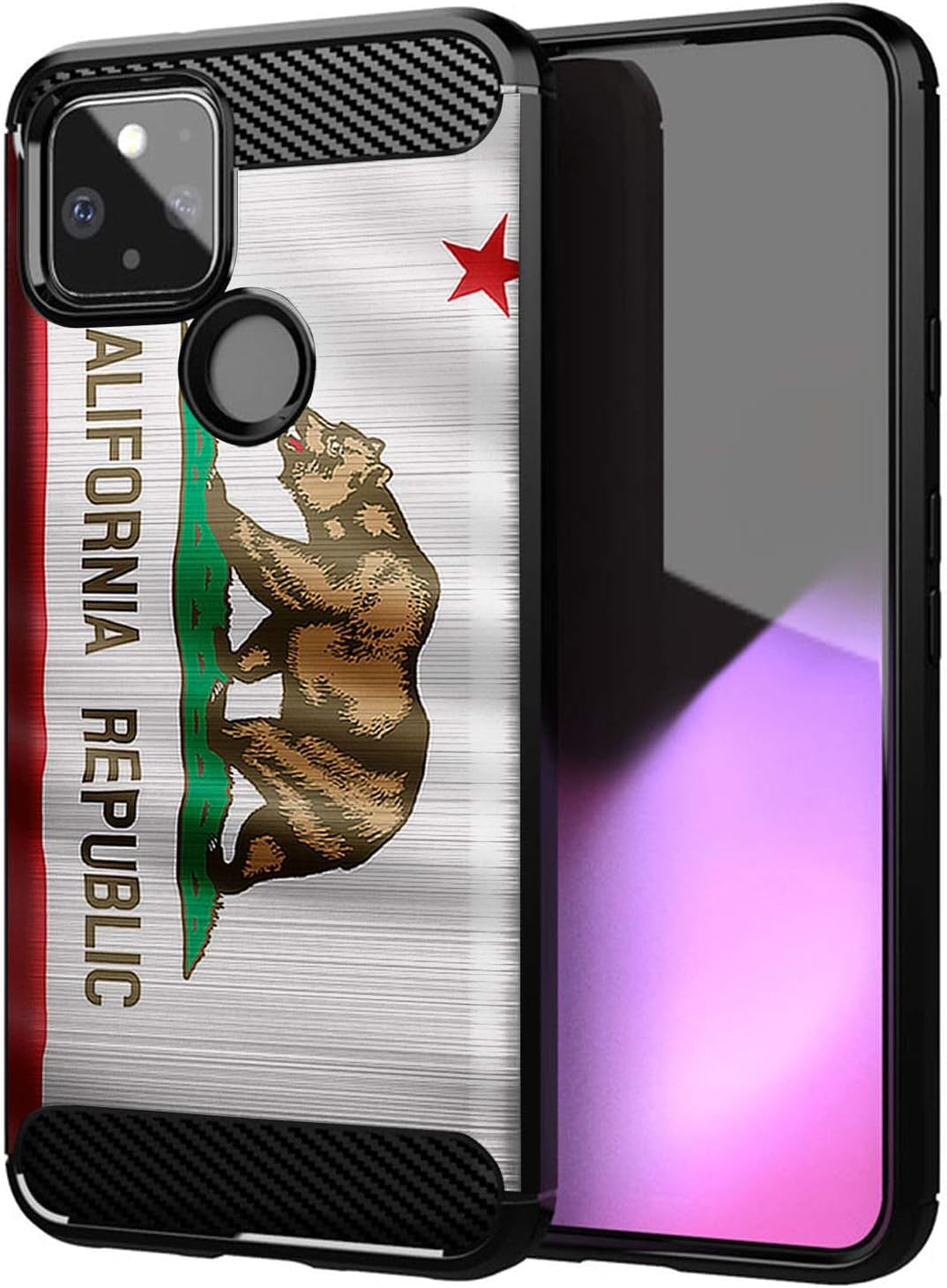 Casesondeck Slim Case Compatible with [Google Pixel 4A 5G (2020)] Thin Scratch Preventing TPU, Matte Finish Carbon Fiber Texture Edges (Mexican Skull)  CasesonDeck California Flag  