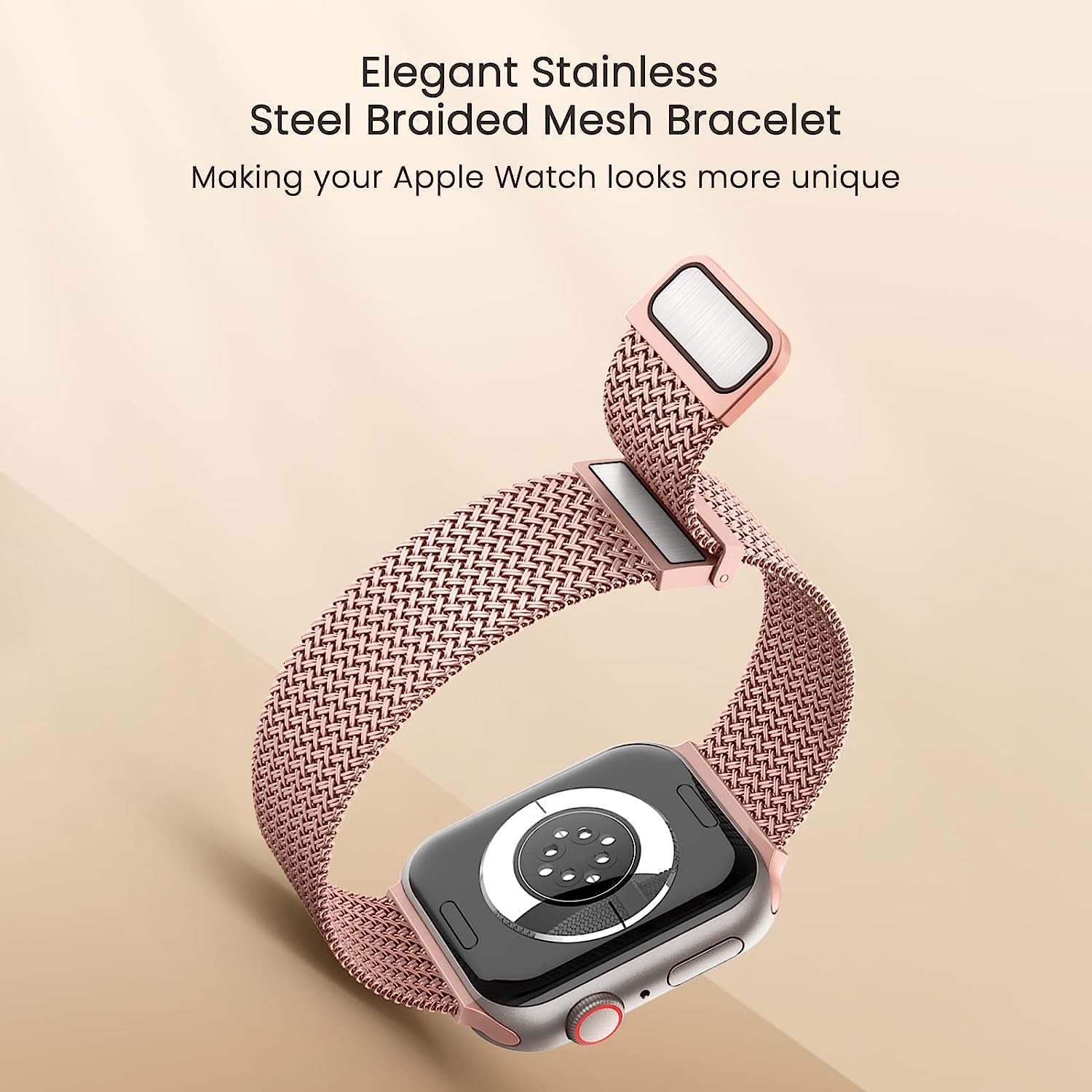 Amzpas Stainless Steel Metal Magnetic Band Compatible with Apple Watch 41Mm 45Mm 40Mm 38Mm 42Mm 44Mm / Series 7 6 5 4 3 2 1 SE, Fashion Braided Mesh Milanese Loop Replacement Iwatch Bands Women Men  Amzpas   