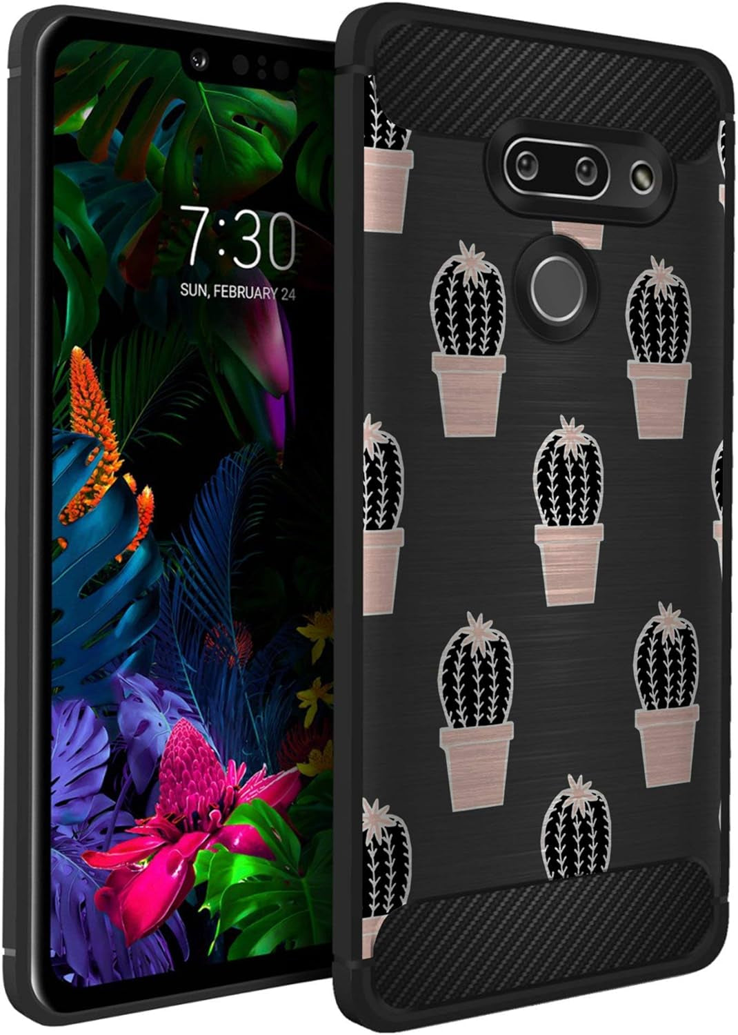 Casesondeck Case Compatible with [LG G8 Thinq/Lg G8] Tribal Floral Matte TPU Flexible Carbon Fiber Textured (Buffalo Western)  CasesonDeck Pink Cactus  
