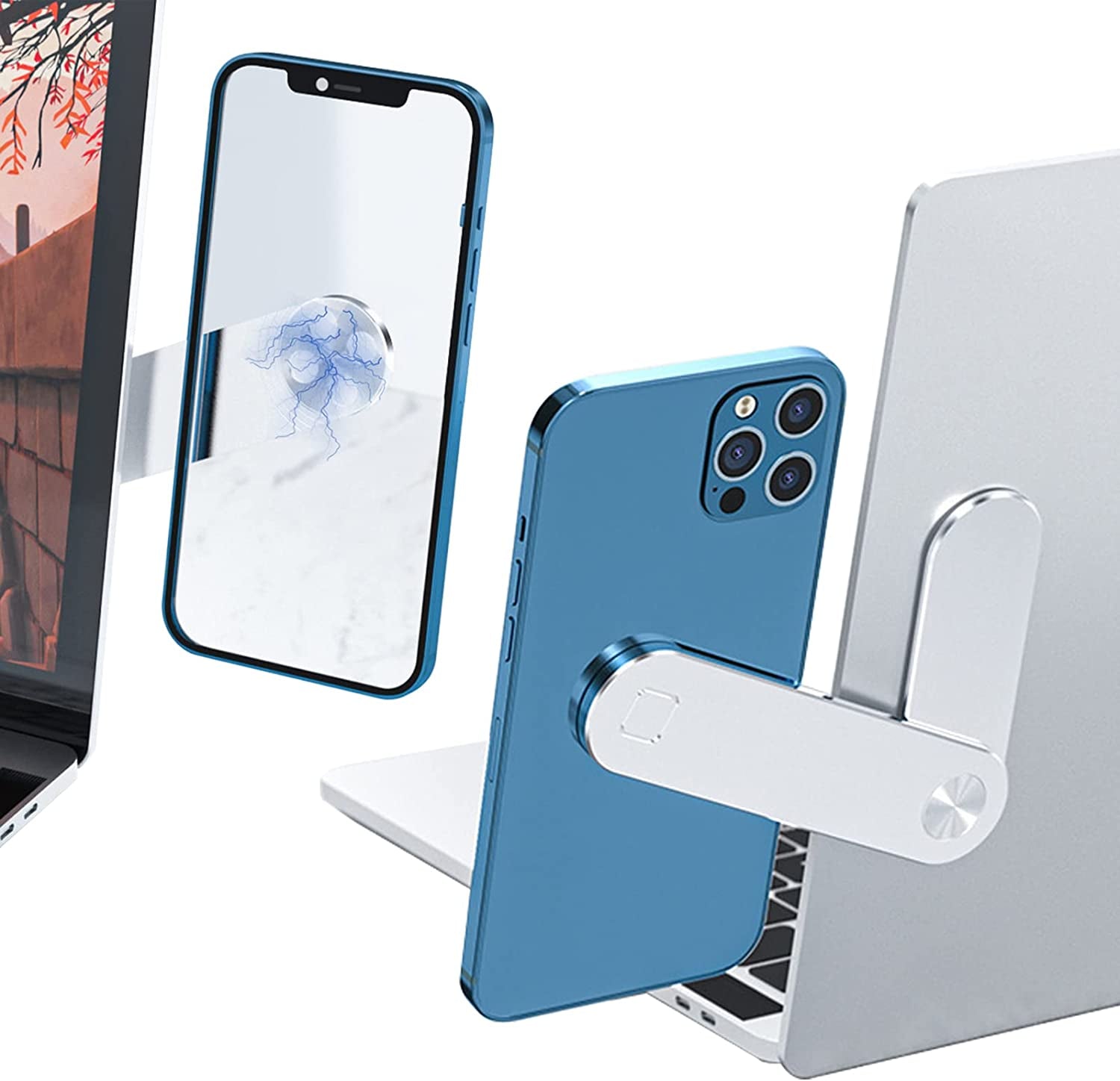 DGLOZE Magnetic Laptop Phone Holder, Adjustable Laptop Phone Mount, Laptop Side Mount Clip Compatible with All Mobile Phone (Silver)  Dgloze   