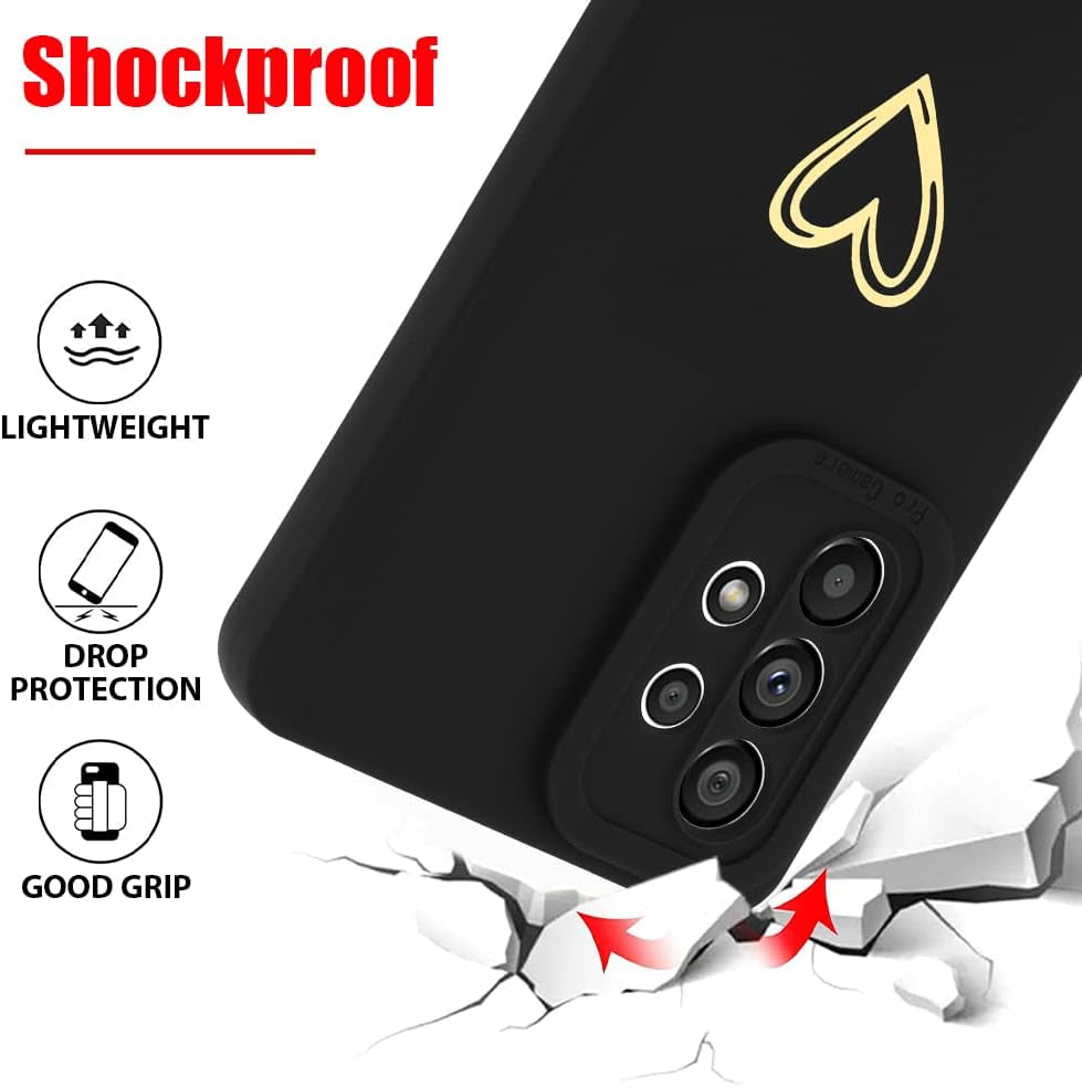 Fiyart Designed for Samsung Galaxy A53 5G Case Love Heart Design for Women Girls Soft TPU Plating Full Camera Lens Protection Phone Cover Bumper with Screen Protector for Galaxy A53 5G 6.5"-Black  Fiyart   