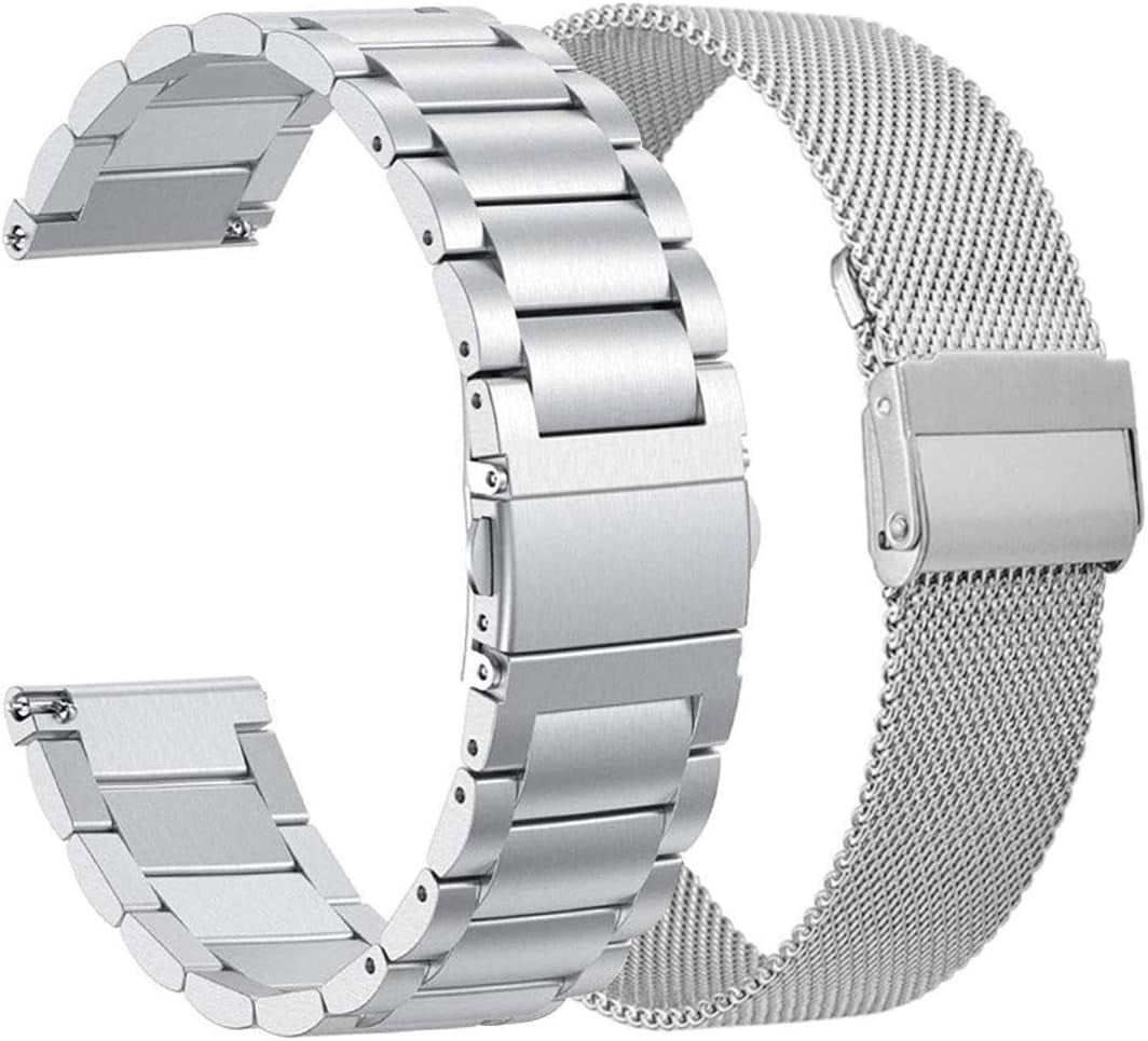 Vicrior Compatible for Garmin Venu/Venu Sq/Venu 2 plus Bands, Solid Stainless Steel Watchband+ Mesh Strap Bracelet Replacement Band Strap for Garmin Vivoactive 3, Rose Gold  ViCRiOR Silver  