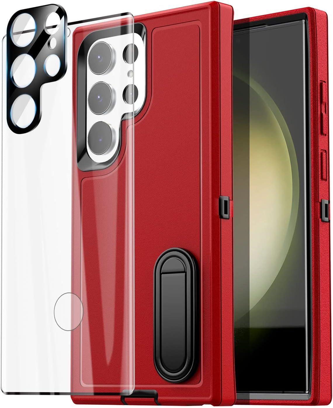 Aicase for Samsung Galaxy S23 Ultra Case,Heavy Duty Drop Protection Full Body Rugged Shockproof Military Protective Tough Durable Cover for Samsung Galaxy S23 Ultra 6.8"_Burgundy/Pink  AICase Red/Black With Glass Protector+Camera Lens  