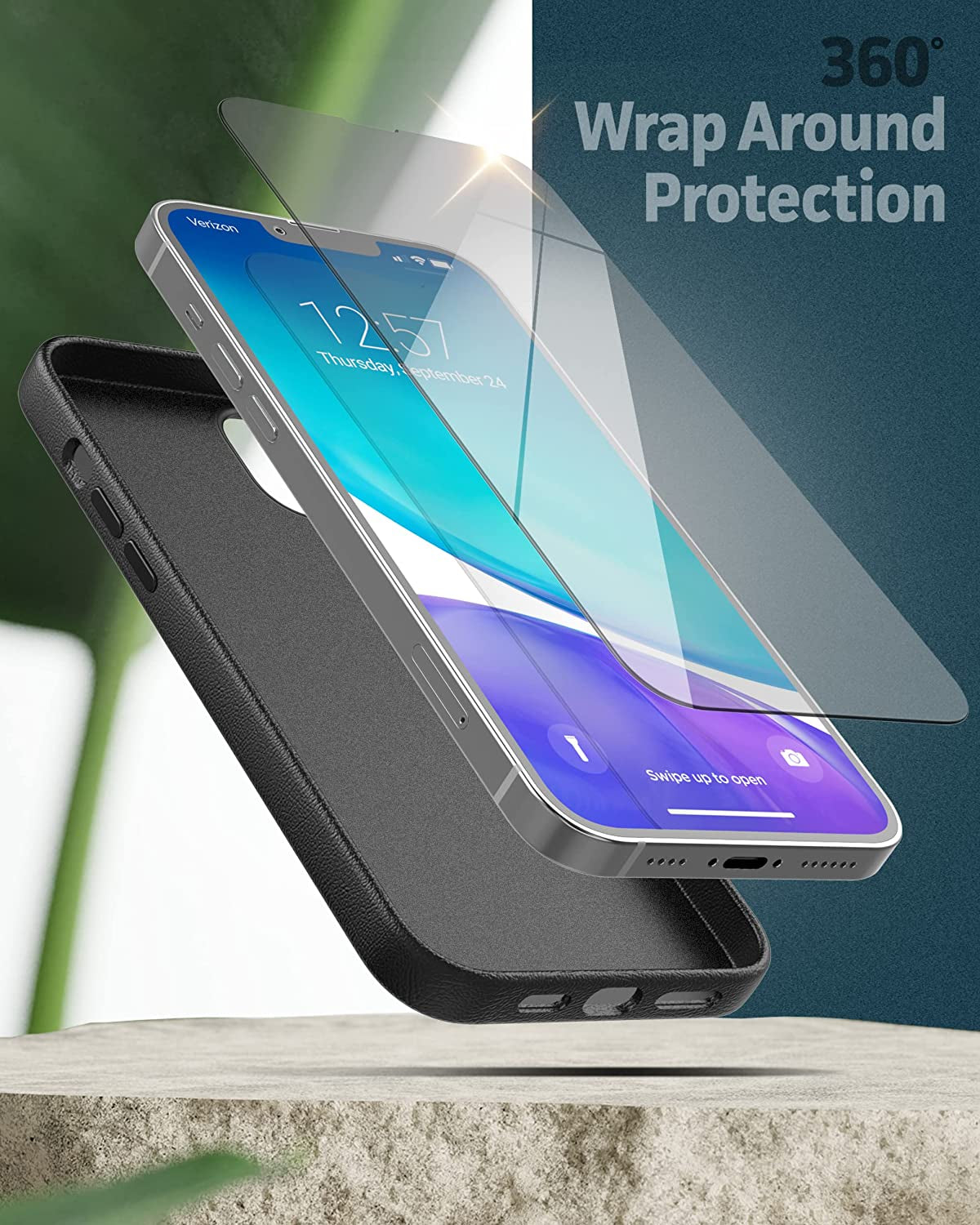 Encased MAG Case Wallet Set - Designed for Iphone 14 PRO Leather Case with Screen Protector and Card Holder W/Magnetic Kickstand (Compatible with Magsafe) Black  Encased   