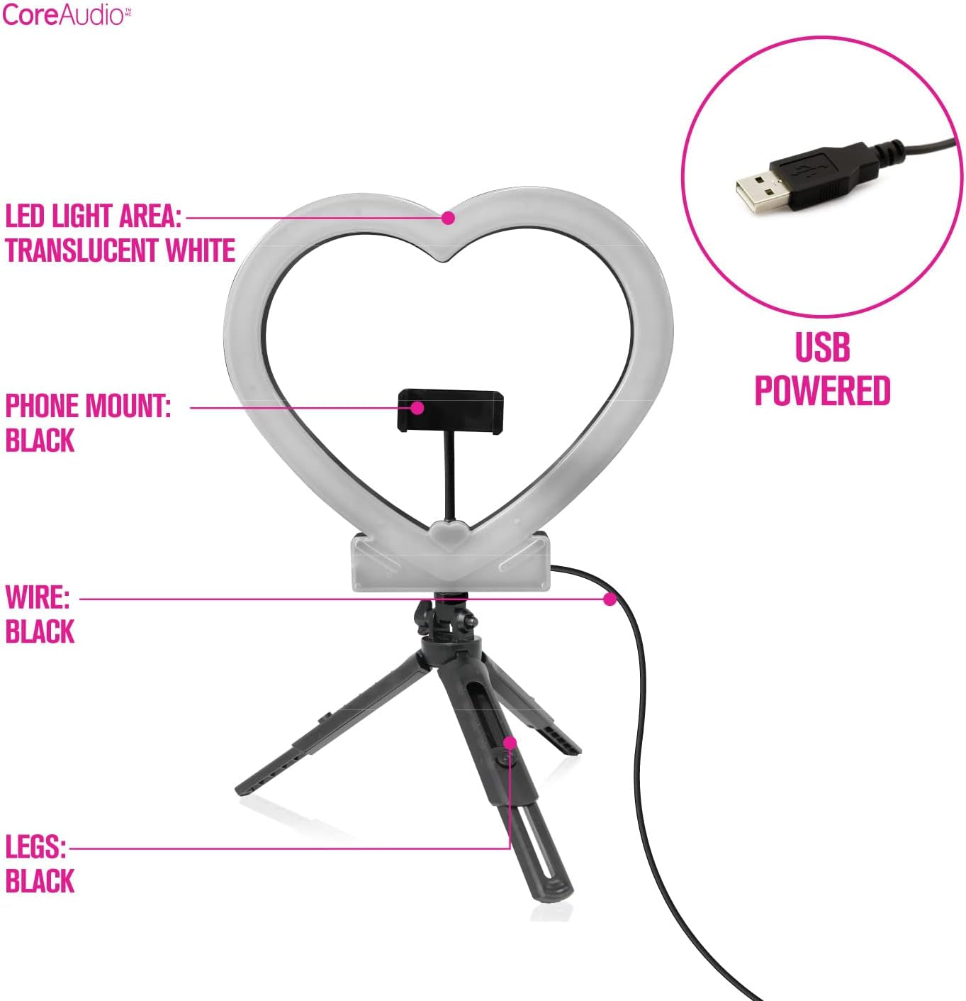 Coreaudio 12" Heart Shaped Ring Light with Phone Stand, Desktop Tripod with Ring Light for Photography, Makeup, Vlogging, Pictures, Video Recording, and Tiktok  iWorld LLC   