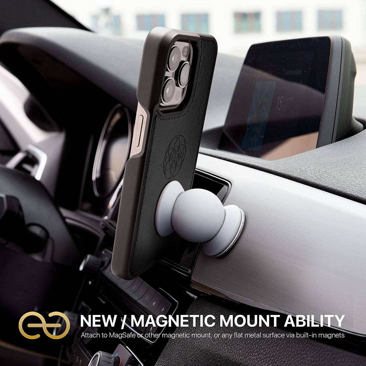 Dreem Fibonacci 2-In-1 Wallet Case for Apple Iphone 14 plus - Luxury Vegan Leather, Magnetic Detachable Shockproof Phone Case, RFID Card Protection, Magsafe Compatible - Black  dreem   