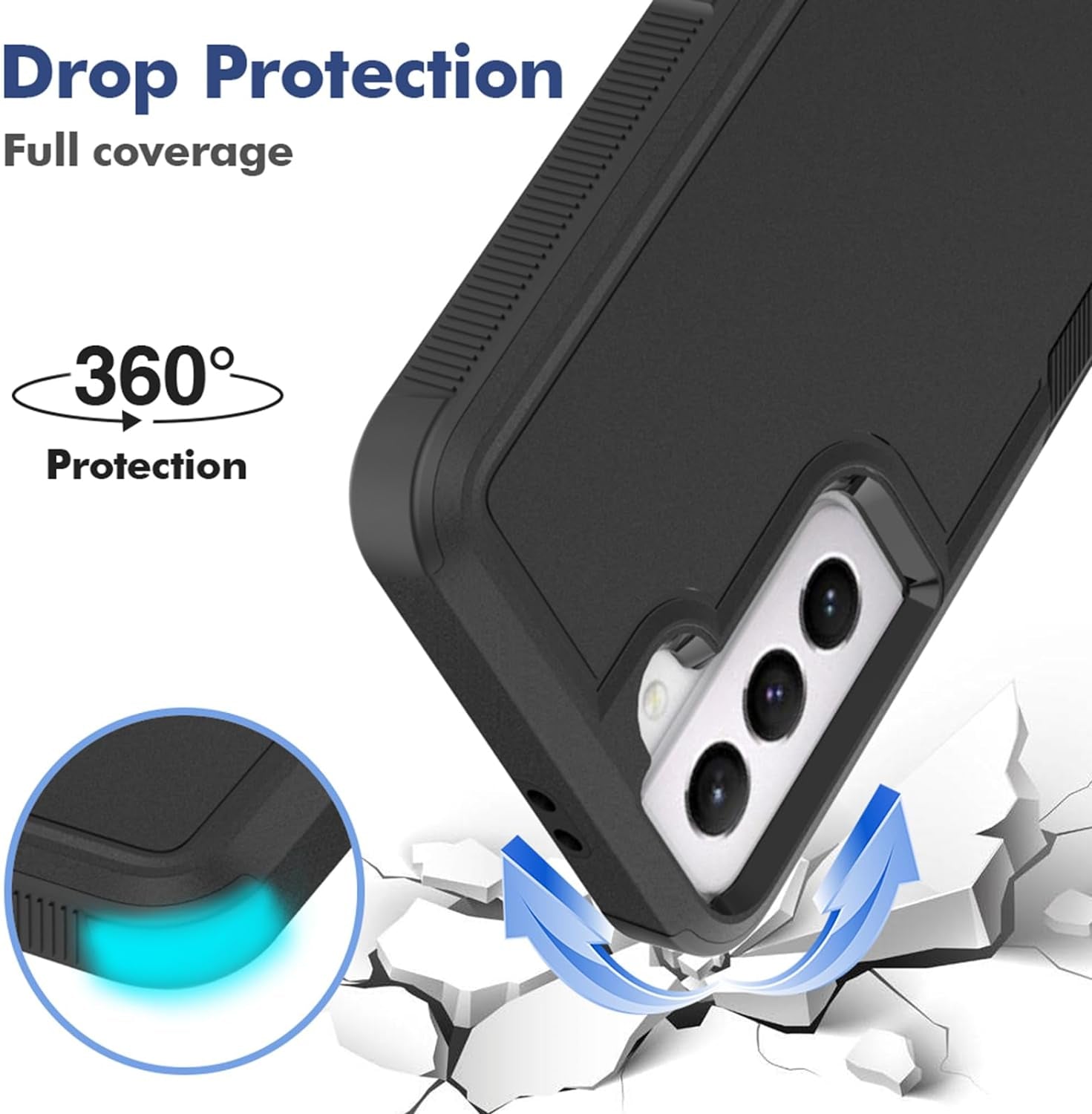 For Samsung Galaxy S21 Case: Dual Layer Protective Heavy Duty Cell Phone Cover Shockproof Rugged with Screen Protector - Military Protection Bumper Tough - Samsung Galaxy S21 5G 2021, 6.2 Inch, Black  Jinxian Co., Ltd.   
