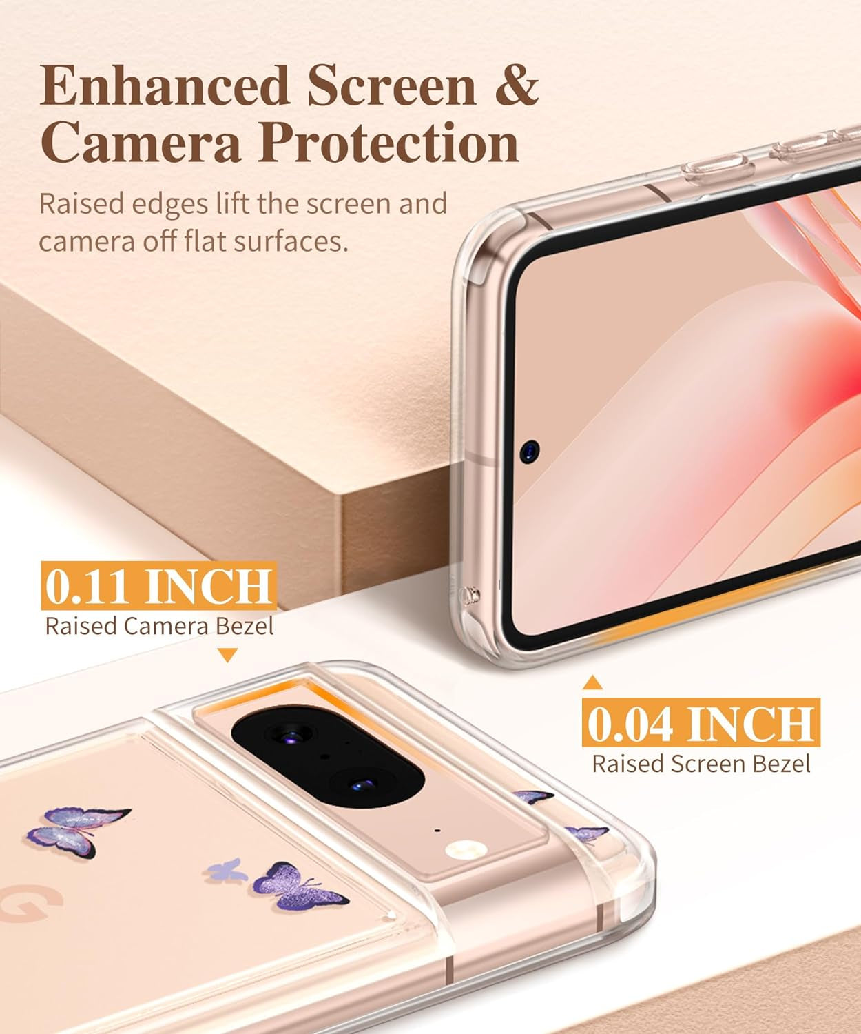 GVIEWIN Compatible with Google Pixel 8 Case with 2X Screen Protector, Clear Floral Slim Shockproof Protective Hard PC+TPU Bumper Flower Women Phone Case Cover 6.2'' 2023 (Alluring Butterfly/Purple)  GVIEWIN   