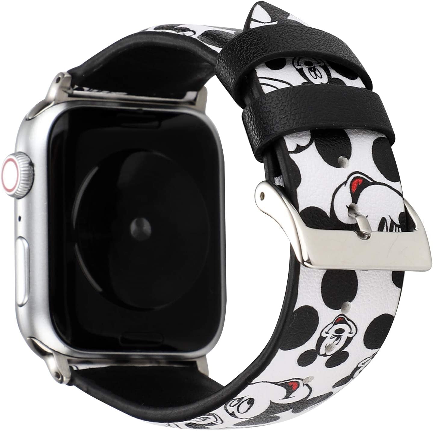Cute Cartoon Leather Band Lovely Style Replacement Strap Wristband Compatible with Apple Watch 42Mm 44Mm 45Mm Series 8 7 6 5 4 3 2 1 Se/49Mm Ultra - White/Black  Clatune   
