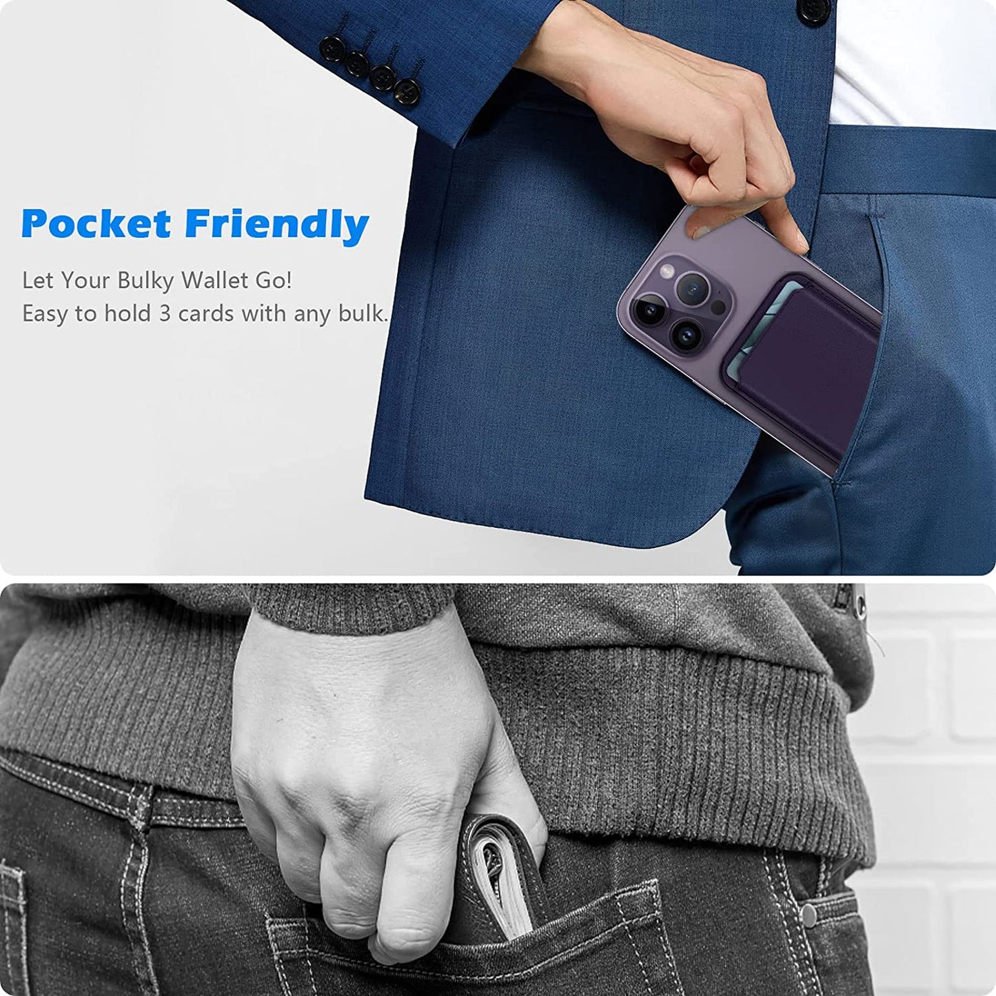 Imluckies Leather Magnetic Wallet Stand, for Apple Magsafe Wallet with Adjustable Stand, 3 Card Holders with Strong Magnets for Iphone 14/13 / 12 Series [Not for 13/12 Mini], Purple  imluckies   