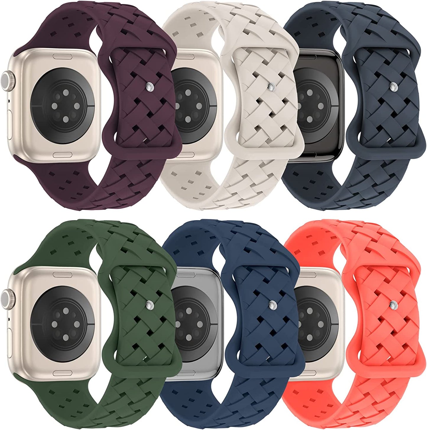 DYKEISS 6 Pack Sport Silicone Band Compatible with Apple Watch Band 41Mm 45Mm 40Mm 44Mm 38Mm 42Mm 49Mm for Women Men, Breathable Soft Replacement Strap for Iwatch Ultra Series 8/7/SE/6/5/4/3/2/1  DYKEISS Dark Cherry/Starlight/Midnight/Clover/Abyss Blue/Nectarine 42mm/44mm/45mm/49mm 