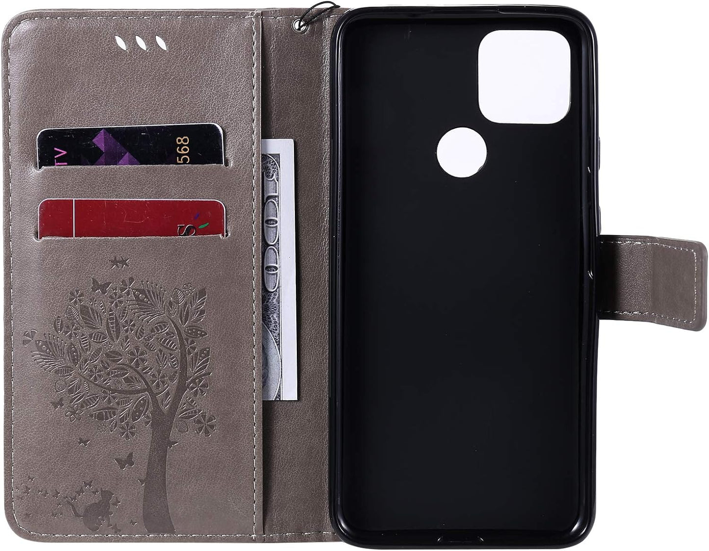 LEMAXELERS Google Pixel 4A 5G Case Embossed Wishing Tree Wallet Shockproof Case Flip Premium PU Leather Magnetic Card Slots with Stand Cover for Google Pixel 4A 5G / Pixel 5 XL Wishing Tree Gray KT  LEMAXELERS   