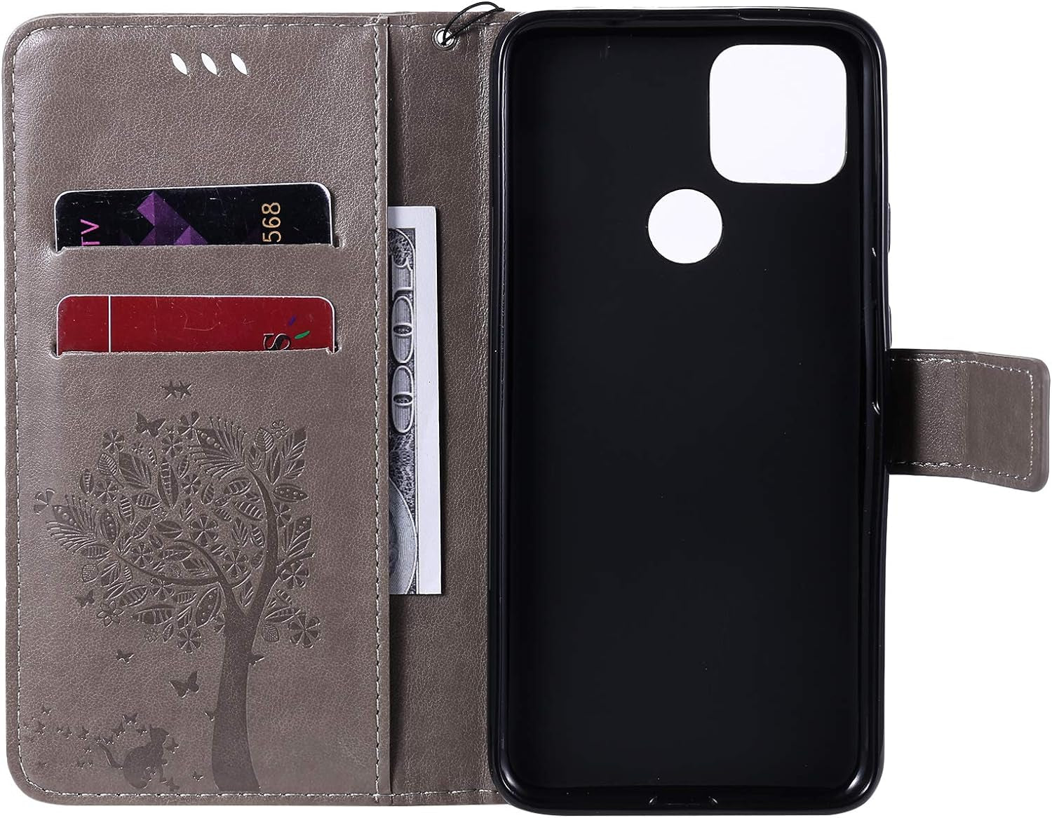 LEMAXELERS Google Pixel 4A 5G Case Embossed Wishing Tree Wallet Shockproof Case Flip Premium PU Leather Magnetic Card Slots with Stand Cover for Google Pixel 4A 5G / Pixel 5 XL Wishing Tree Gray KT  LEMAXELERS   