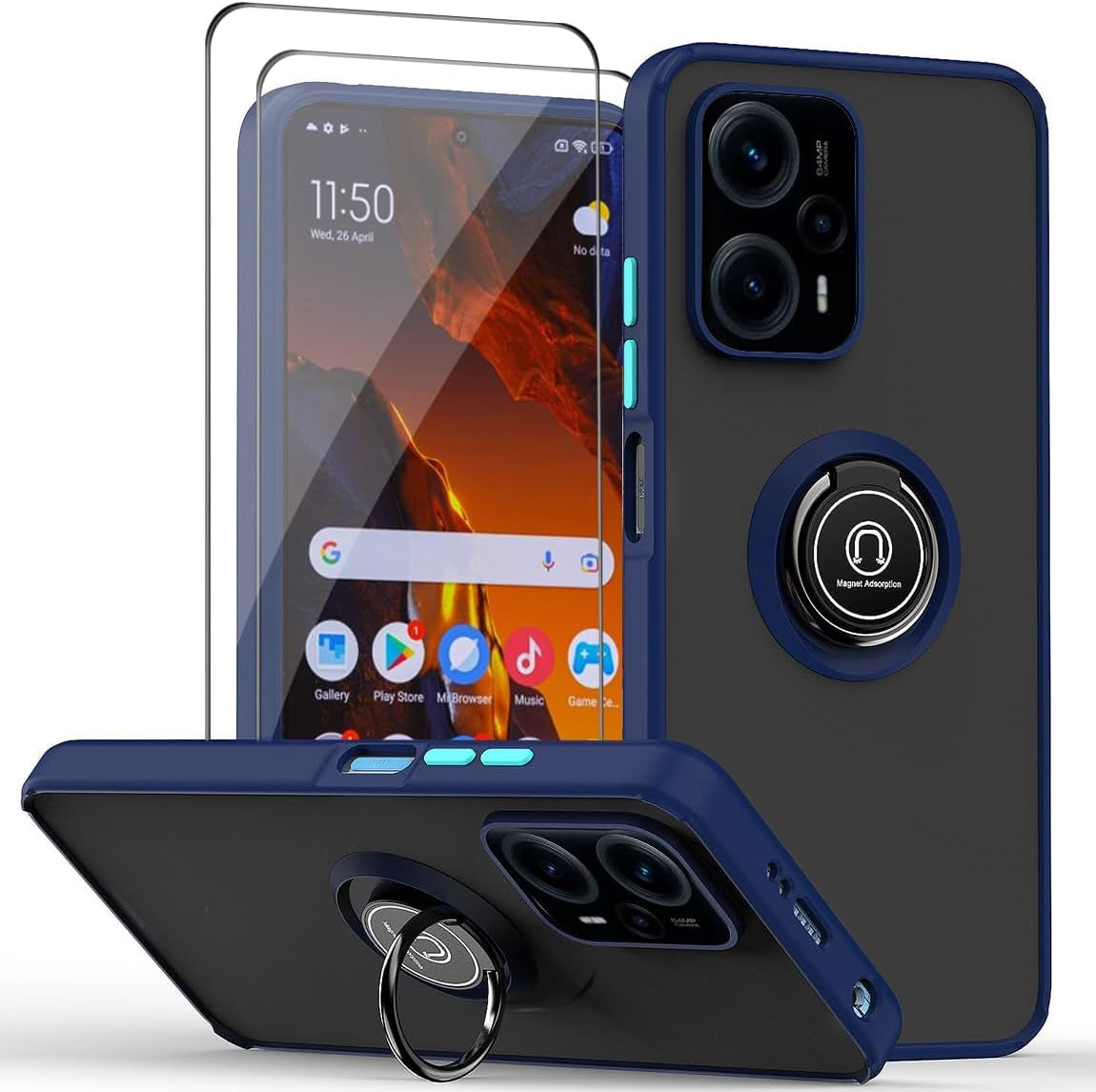 QUIETIP Case Compatible with Xiaomi Poco F5 5G with Screen Protector,Tpu + Hard PC Shockproof Magnetic Ring Car Mount Holder Bumper Cover,Blue  QUIETIP   