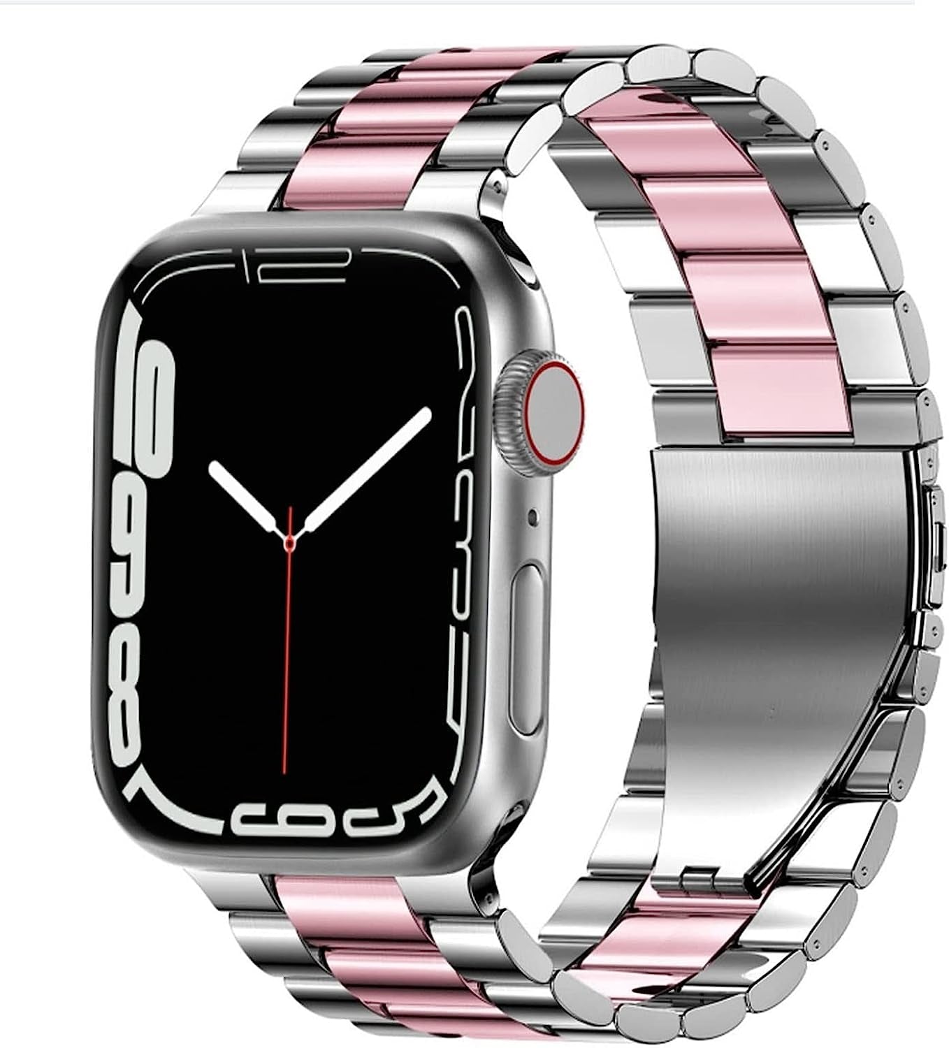Fitlink Metal Band Compatible for Apple Watch Series 8 7 6 5 4 3 2 1 SE Apple Watch Ultra, Stainless Steel Waterproof Apple Watch Band for Apple Watch 38Mm 40Mm 41Mm 42Mm 44Mm 45Mm 49Mm for Women Men  Fitlink Silver+Pink 38/40/41 mm 