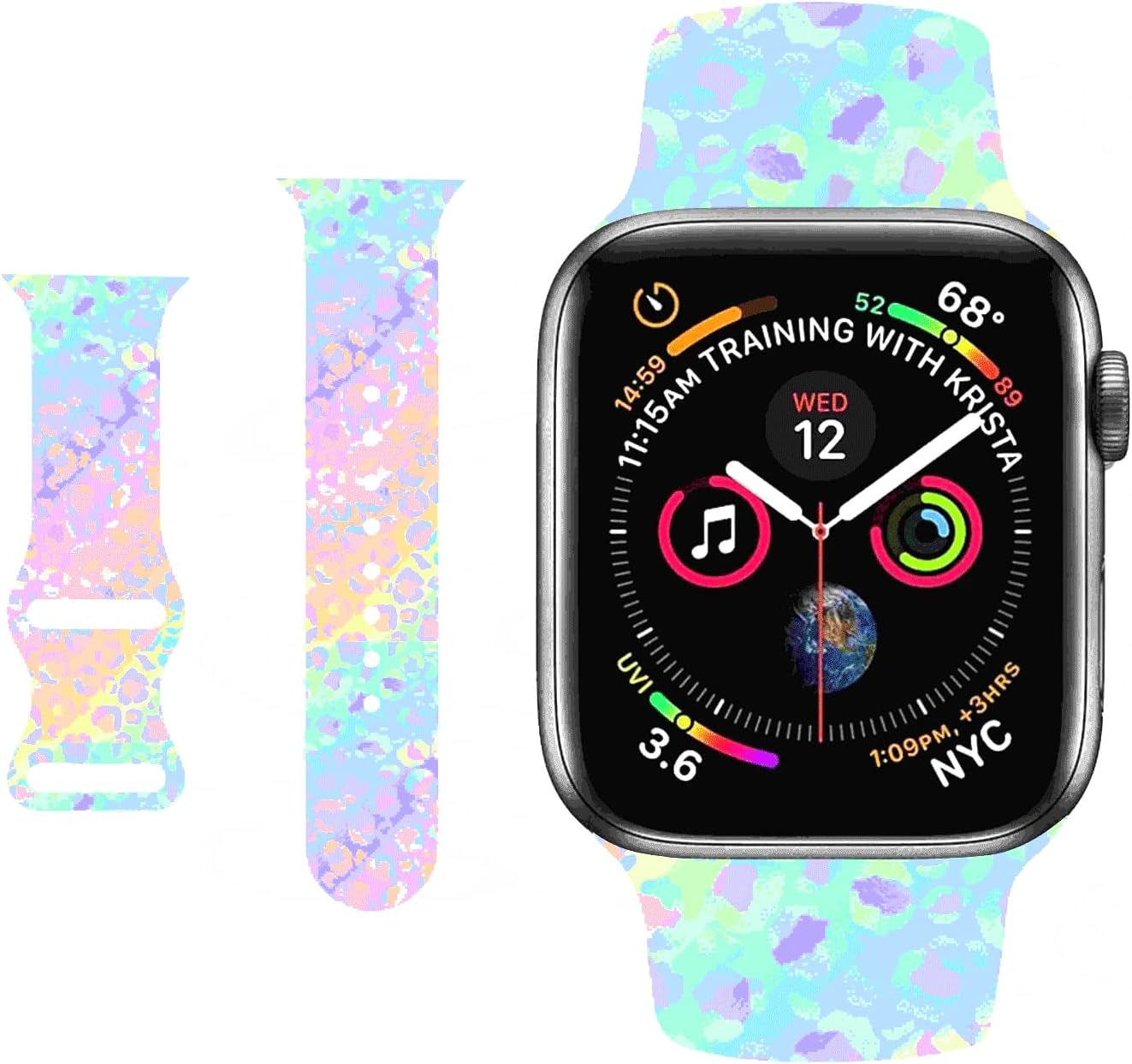 Hi-Yoohere Stylish Wild Leopard Printing Bands Compatible with Apple Watch 42Mm 44Mm 45Mm M/L, Bright Soft Silicone Wristband Strap for Iwatch SE & Series 7/6/5/4/3/2/1 for Girls Women (Color A12)  HYHMXB Color A8 42mm/44mm/45mm M/L 