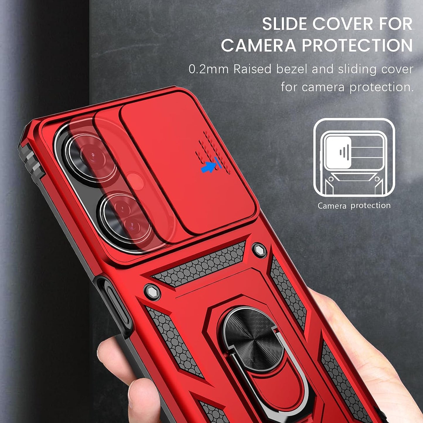Liufcx for Oneplus Nord N30 5G Case + Screen Protector with Kickstand & Slide Lens Protector Cover, Heavy Duty Armor Shockproof Rugged Military Grade Protective Case for Oneplus Nord N30 5G (Red)  Liufcx   