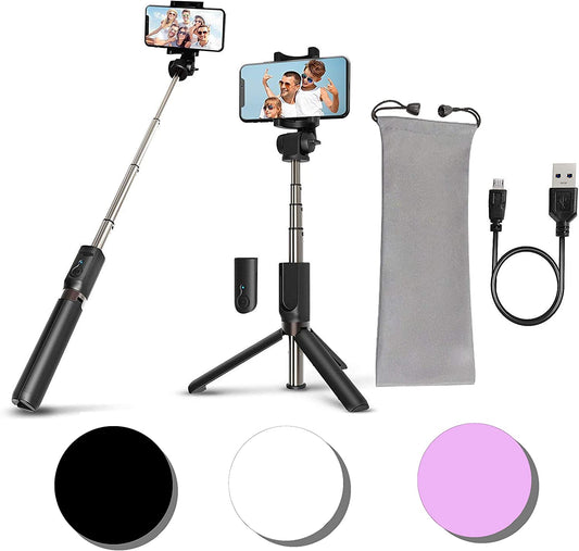 Pokanic Selfie Stick Tripod with Wireless Remote Controller Pouch Extendable Adjustable Stand Mount Light-Weight V-Log Compatible with All Apple Iphone, Samsung Galaxy (Black)  Pokanic   