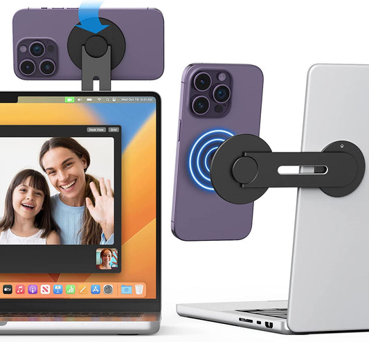 Moko Magnetic Laptop Phone Holder, 180° Adjustable Continuity Camera Mount for Ios 16/Macos 13 Ventura, Fits Iphone 14/13/12 Series, Slim Computer Expansion Bracket Stand for Smartphone, Black  MoKo   
