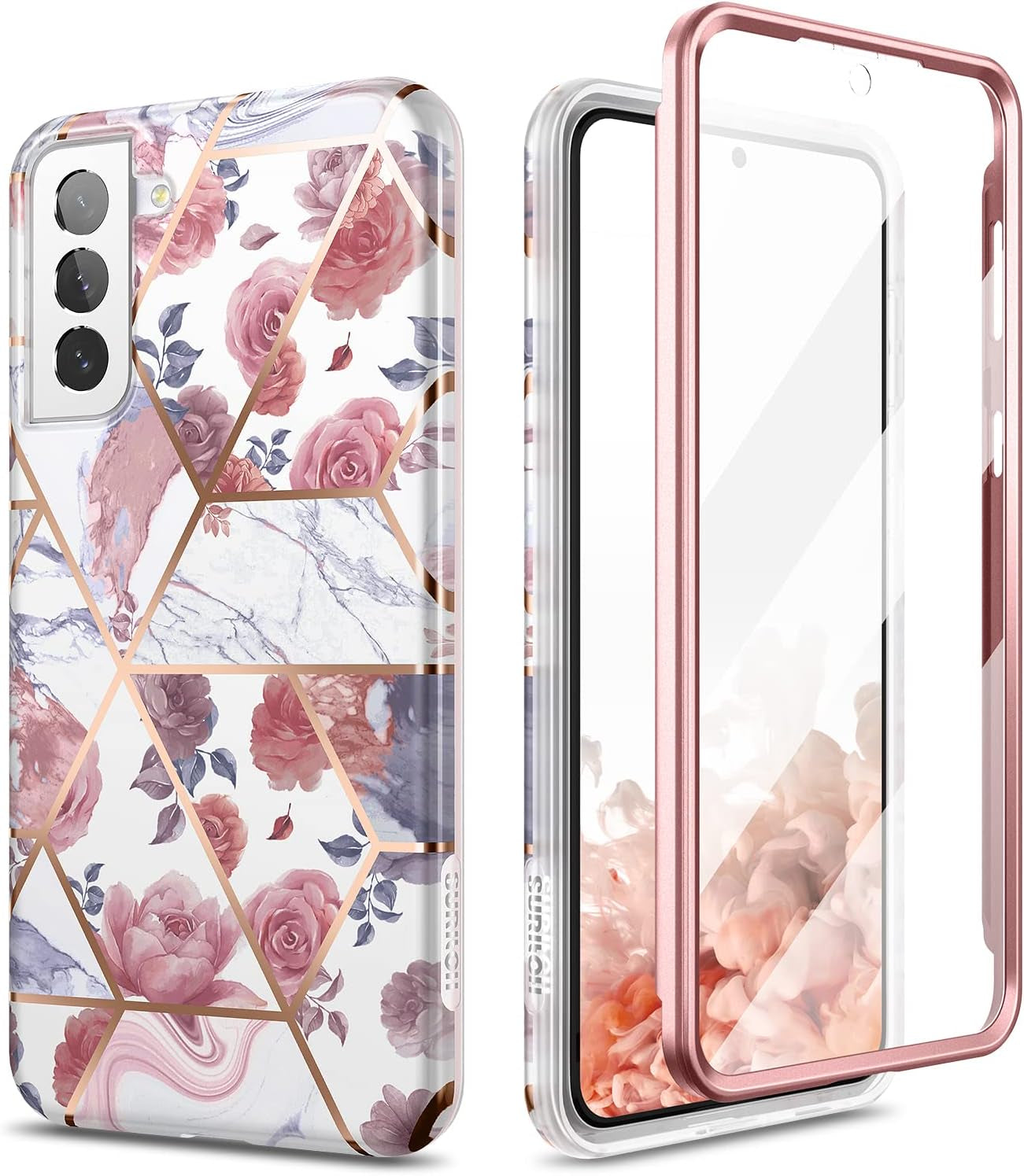 SURITCH Phone Case for Samsung Galaxy S21 plus 6.7 Inches, Front Cover with Built-In Screen Protector Full-Body Protection Shockproof TPU Bumper Protective Case for Girl Women Cute, Rose Marble  SURITCH   