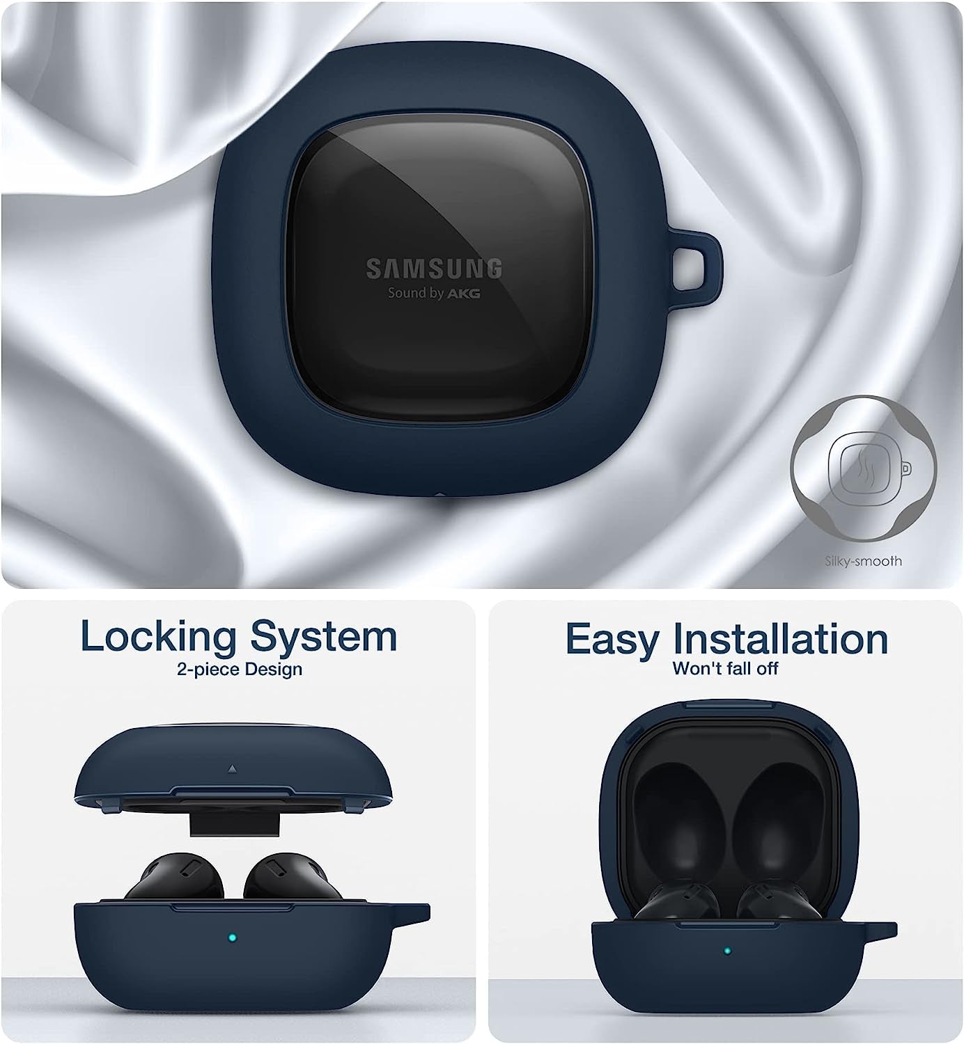 SURITCH for Samsung Galaxy Buds 2 Pro Case(2022)/Galaxy Buds 2 Case(2021)/Galaxy Buds Live Case(2020)/Galaxy Buds Pro Case(2021) Hard PC Shockproof TPU Cover with Gun-Colored Keychain Carabiner, Blue  SURITCH   