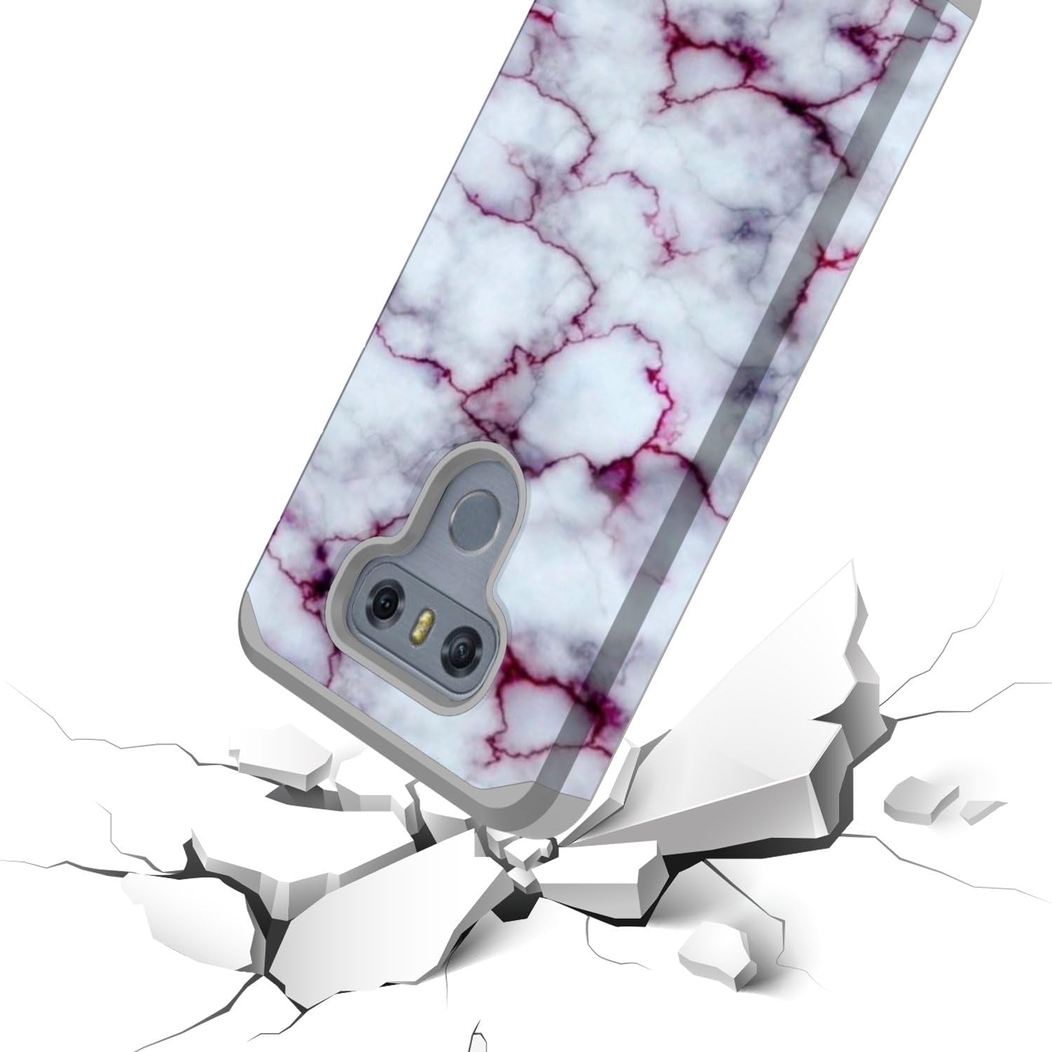 Rosebono Fashion Compatible with LG G6 Case, Hybrid Dual Layer Shockproof Hard Cover Graphic Fashion Cute Colorful Silicone Skin Case for LG G6 - Purple Marble  Rosebono   