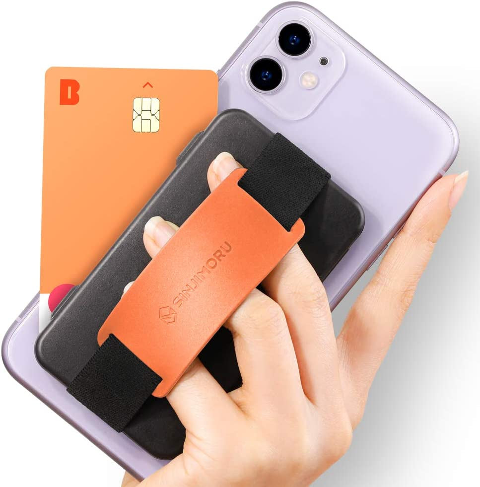 Sinjimoru Secure Magnetic Wallet as Phone Grip Stand for Magsafe Wallet, Cell Phone Wallet Stick on with Phone Kickstand & Phone Grip Holder for Iphone 12/13 and 14 Series. M-Card Zip Black  Sinjimoru Co.Ltd Card Zip 2 Clementine Adhesive wallet 