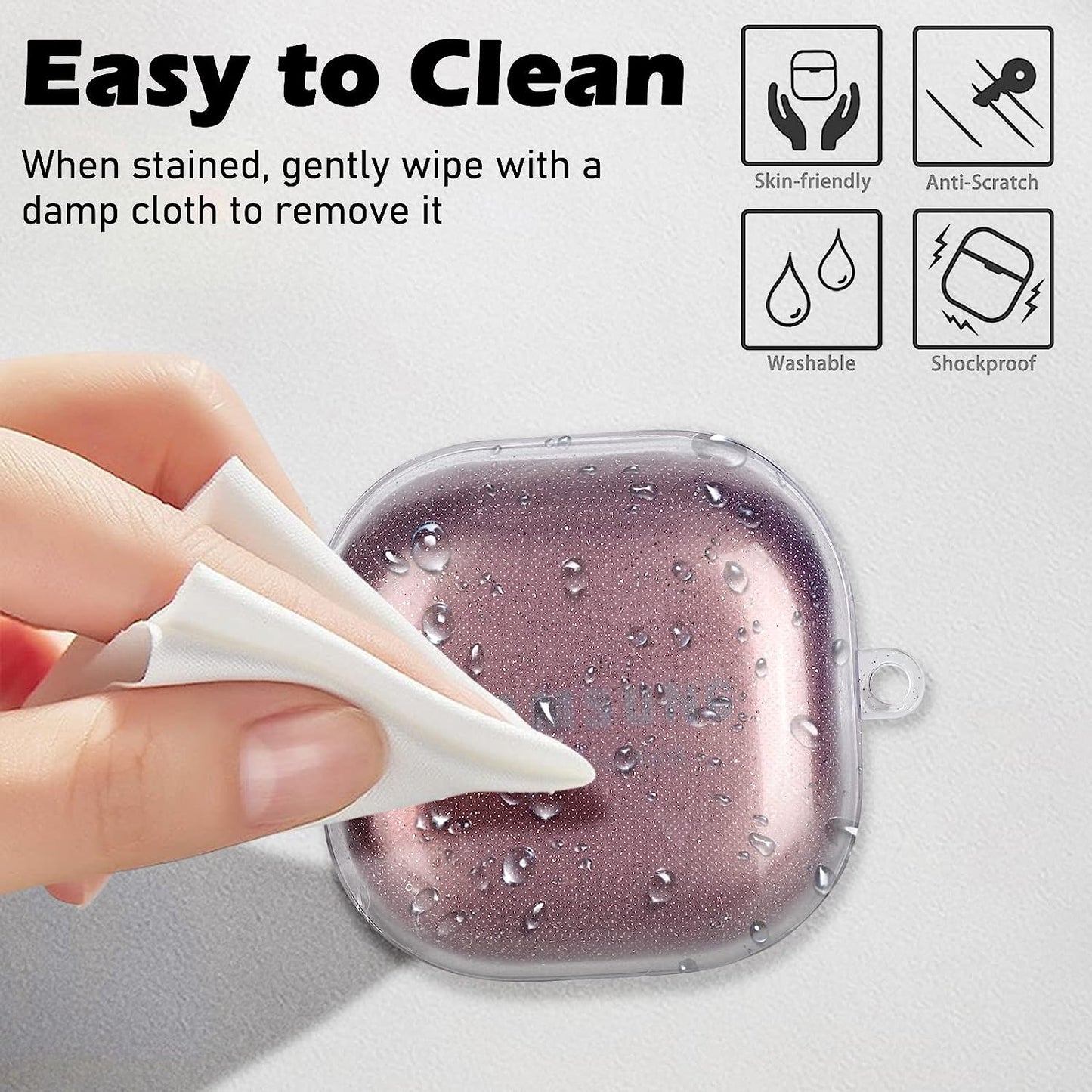 Cute Sparkle Case for Samsung Galaxy Buds 2 Pro(2022)/Galaxy Buds Pro/Buds 2/Buds Live with White Pearl Wrist Keychain for Women Girls Kids Clear Bling Glitter Protective Soft Silicone Cover  DiyGody   