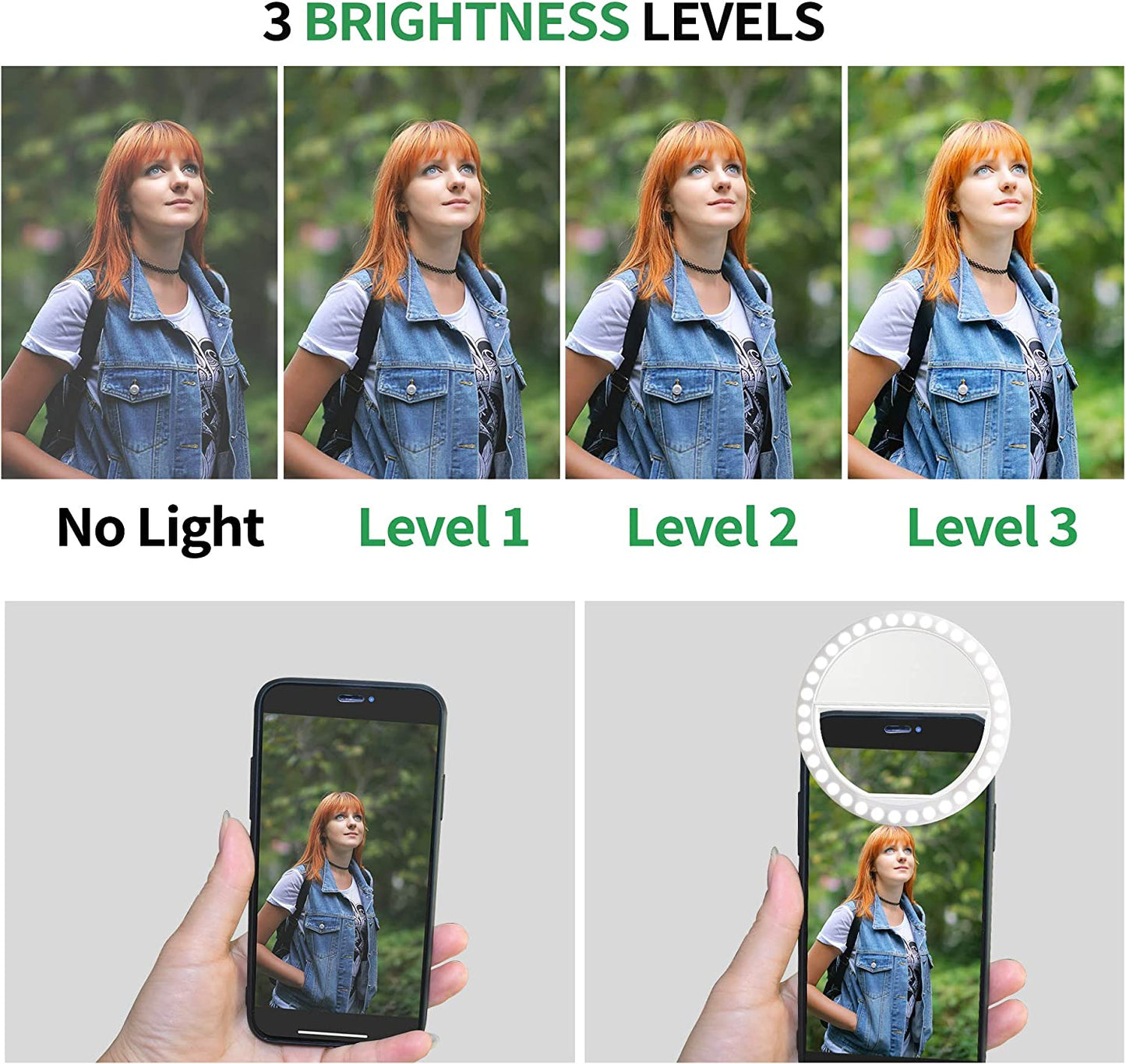 Selfie Ring Light, XINBAOHONG Rechargeable Portable Clip-On Selfie Fill Light with 36 LED for Iphone/Android Smart Phone Photography, Camera Video, Girl Makes up (White)  XINBAOHONG   