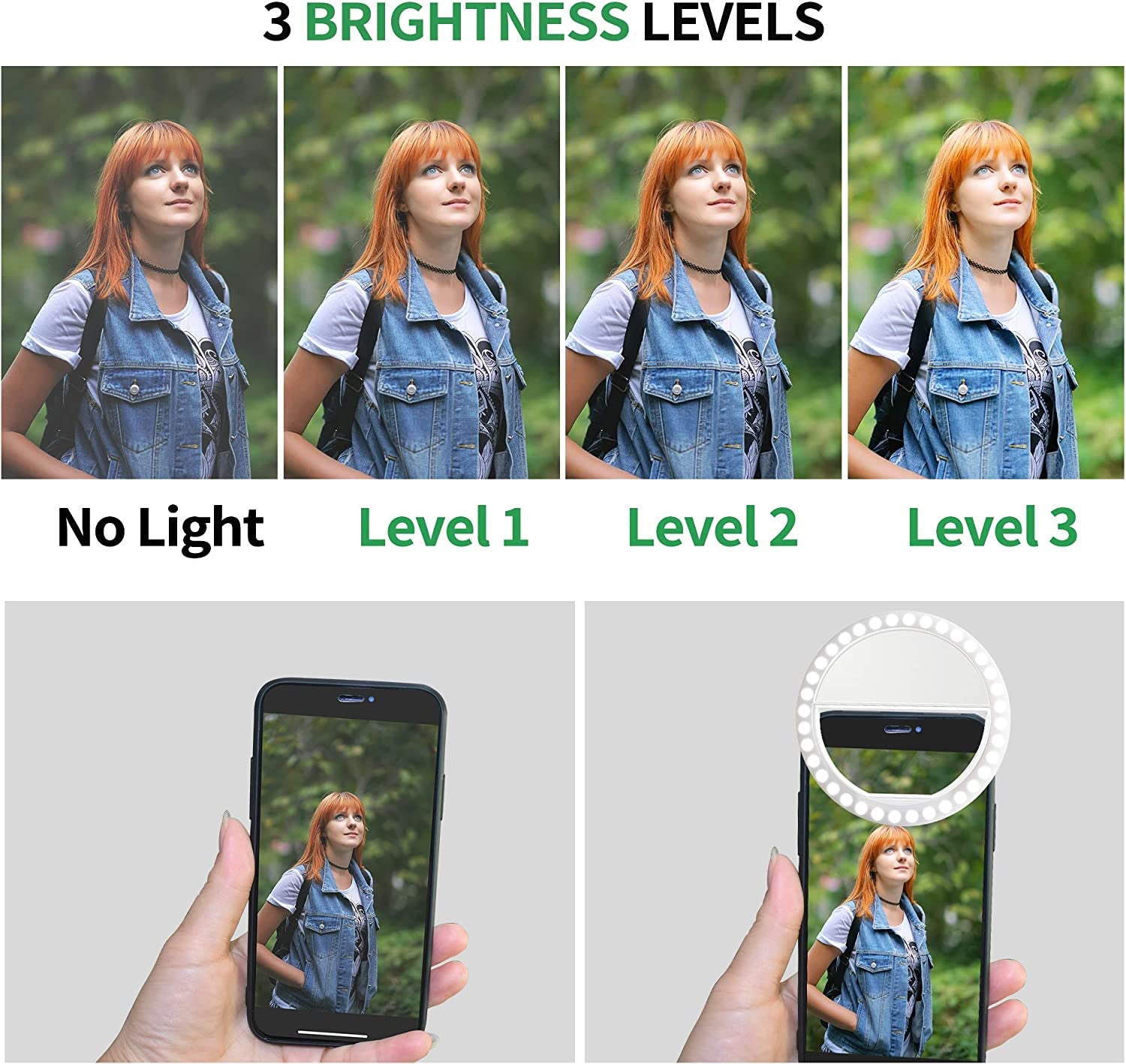 Selfie Ring Light, XINBAOHONG Rechargeable Portable Clip-On Selfie Fill Light with 36 LED for Iphone/Android Smart Phone Photography, Camera Video, Girl Makes up (White)  XINBAOHONG   