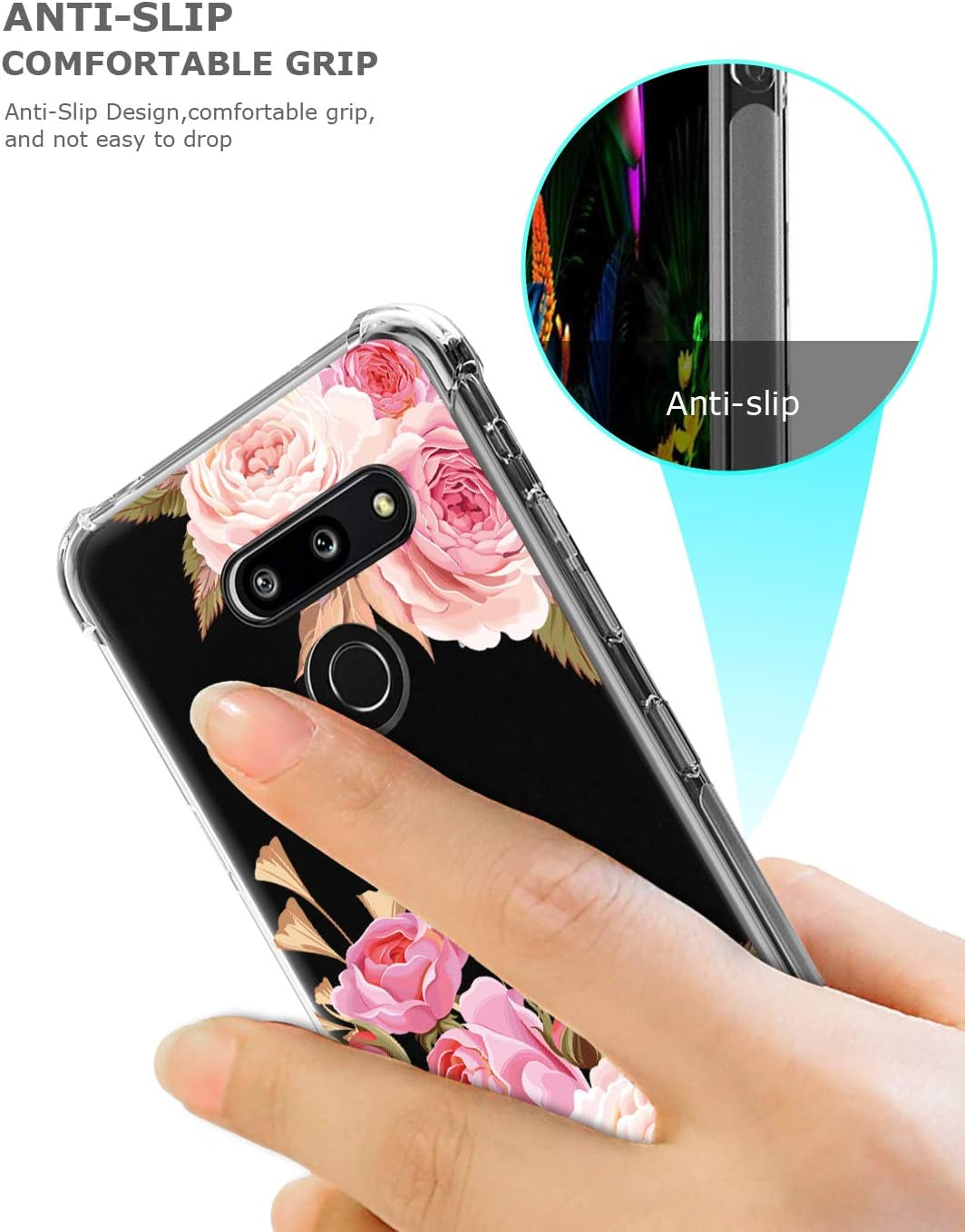 GREATRULY Floral Clear Pretty Phone Case for LG G8 Thinq (2019 Release) for Women Girls,Flower Design Transparent Slim Soft Drop Proof TPU Bumper Cushion Silicone Cover Shell,Fl-K  GREATRULY   